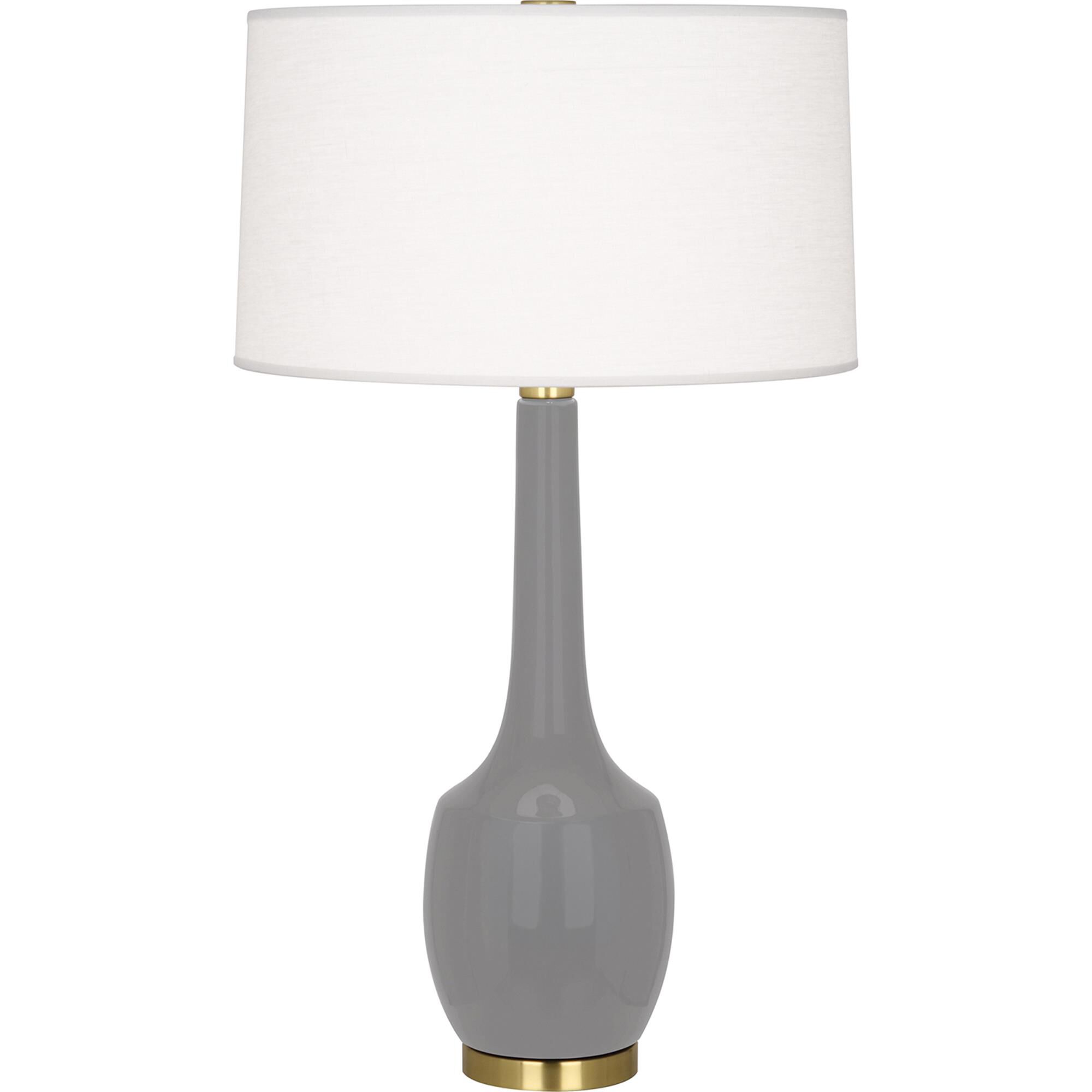 Shown in Smoky Taupe Glazed Ceramic finish and Oyster Linen With Self-Fabric Top And Bottom Diffuser shade