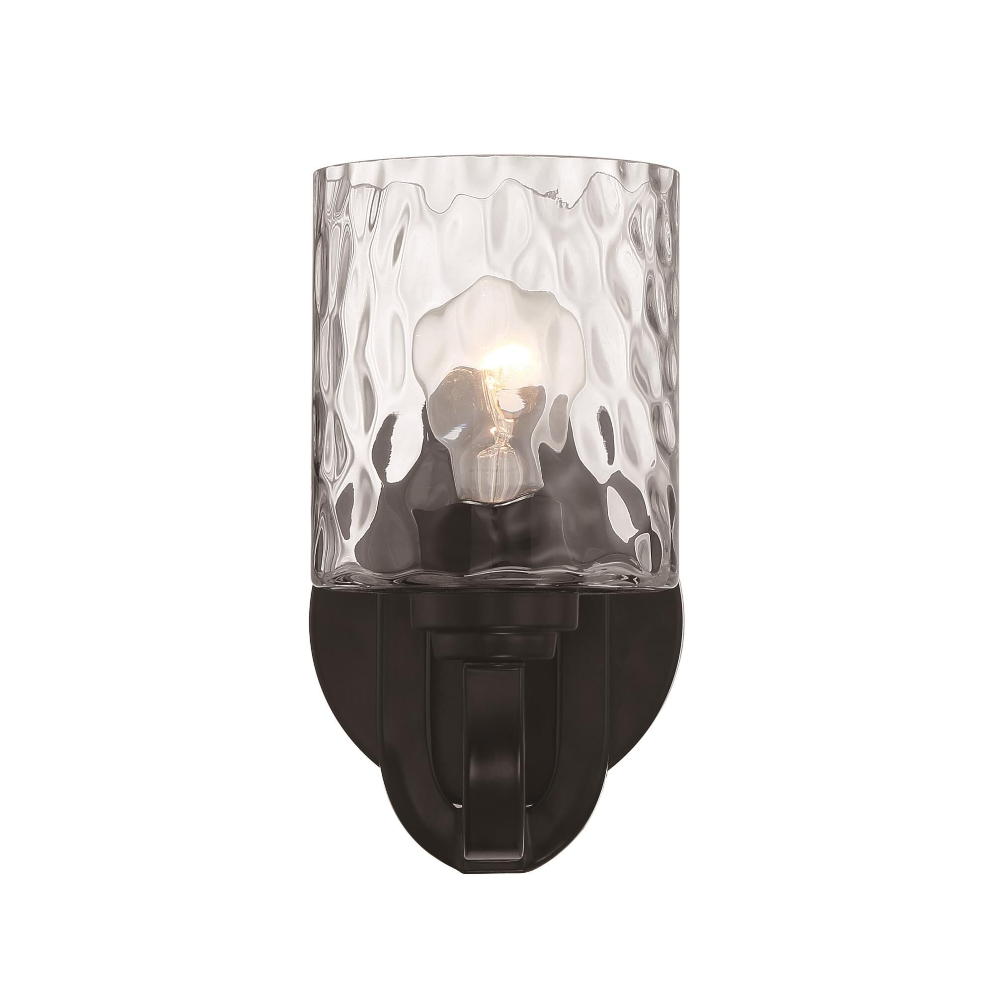 Shown in Flat Black finish and Clear Hammered glass and Glass shade