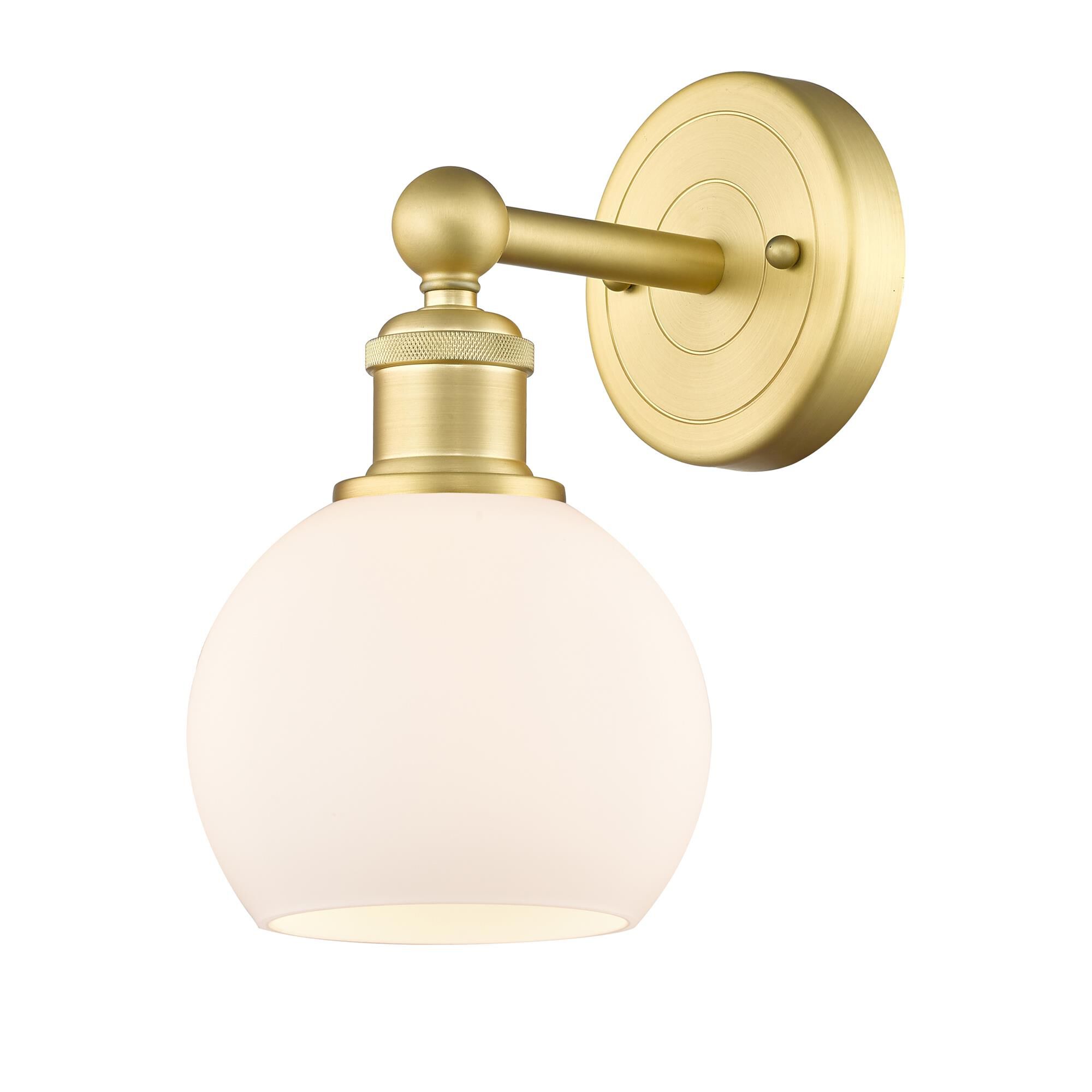 Shown in Satin Gold finish and Matte White glass