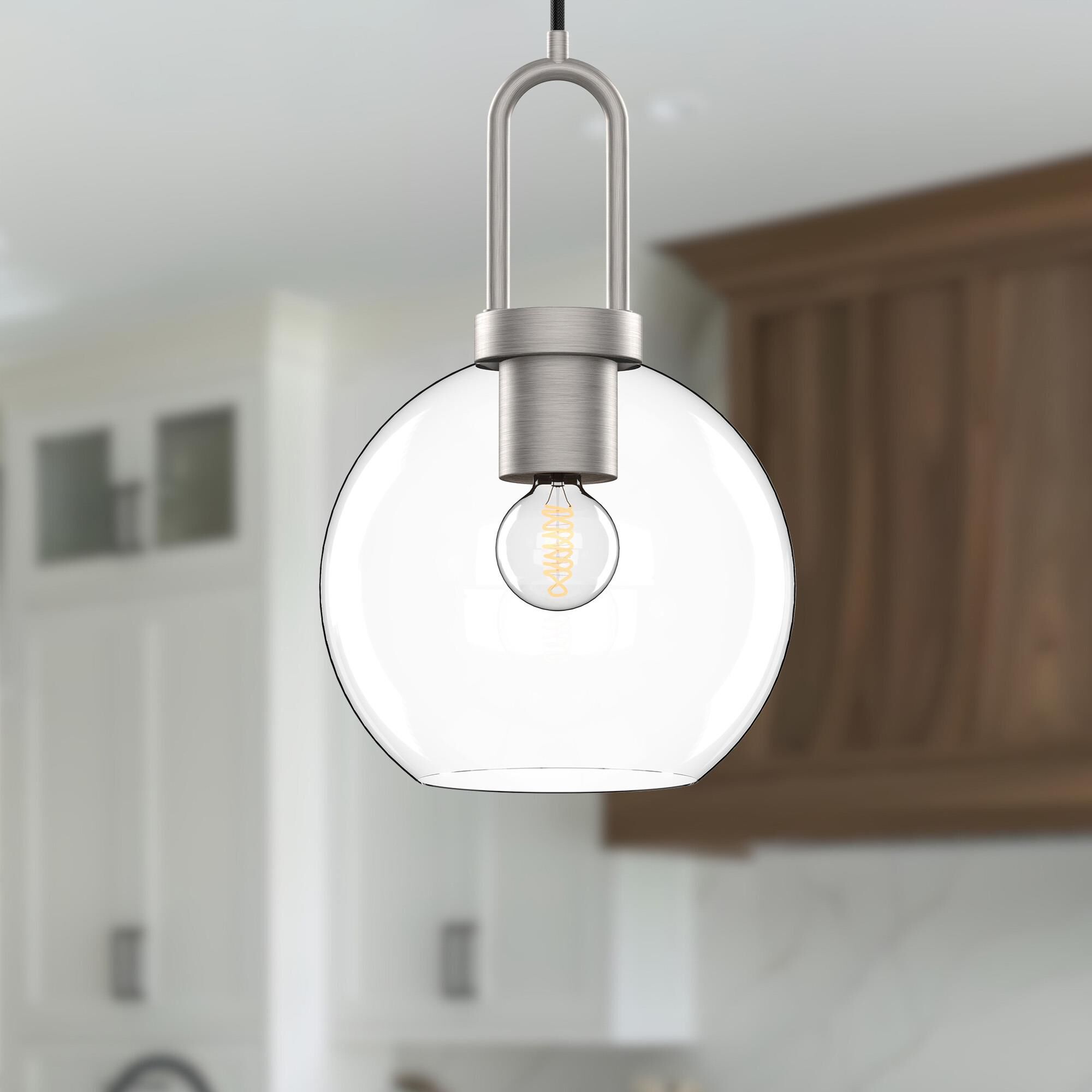 Shown in Brushed Nickel finish and Clear glass