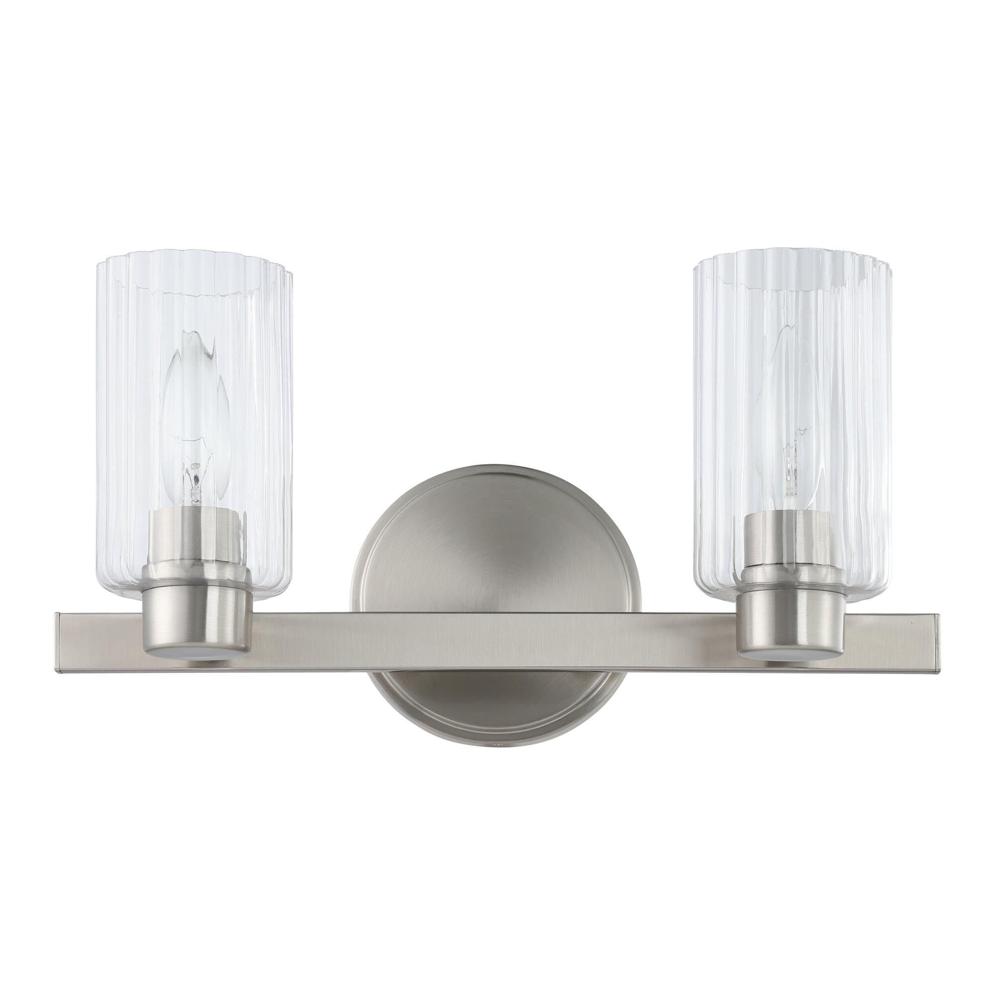 Shown in Brushed Nickel finish and Clear Ribbed glass