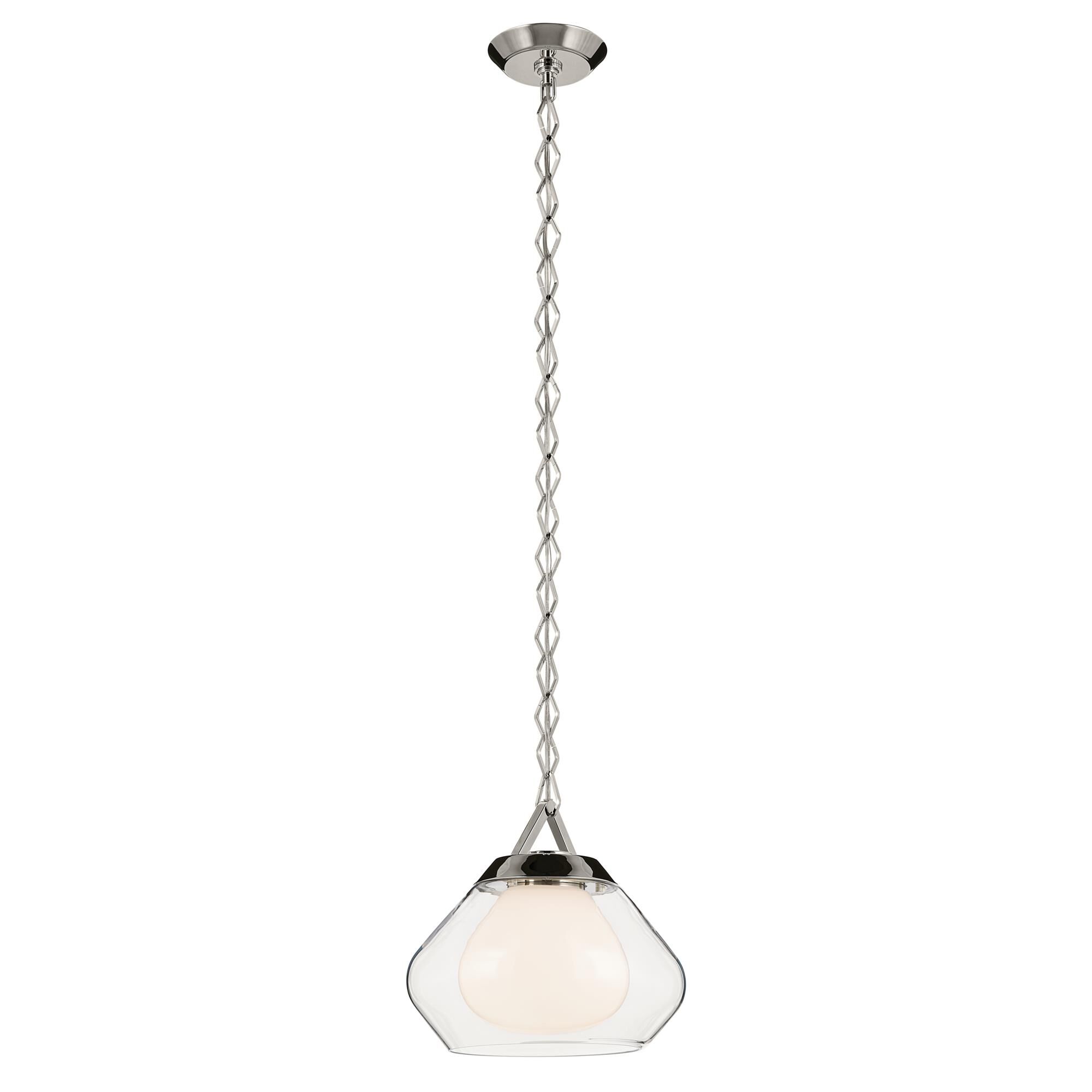 Shown in Polished Nickel finish and Clear Outer Glass with Opal Interior glass
