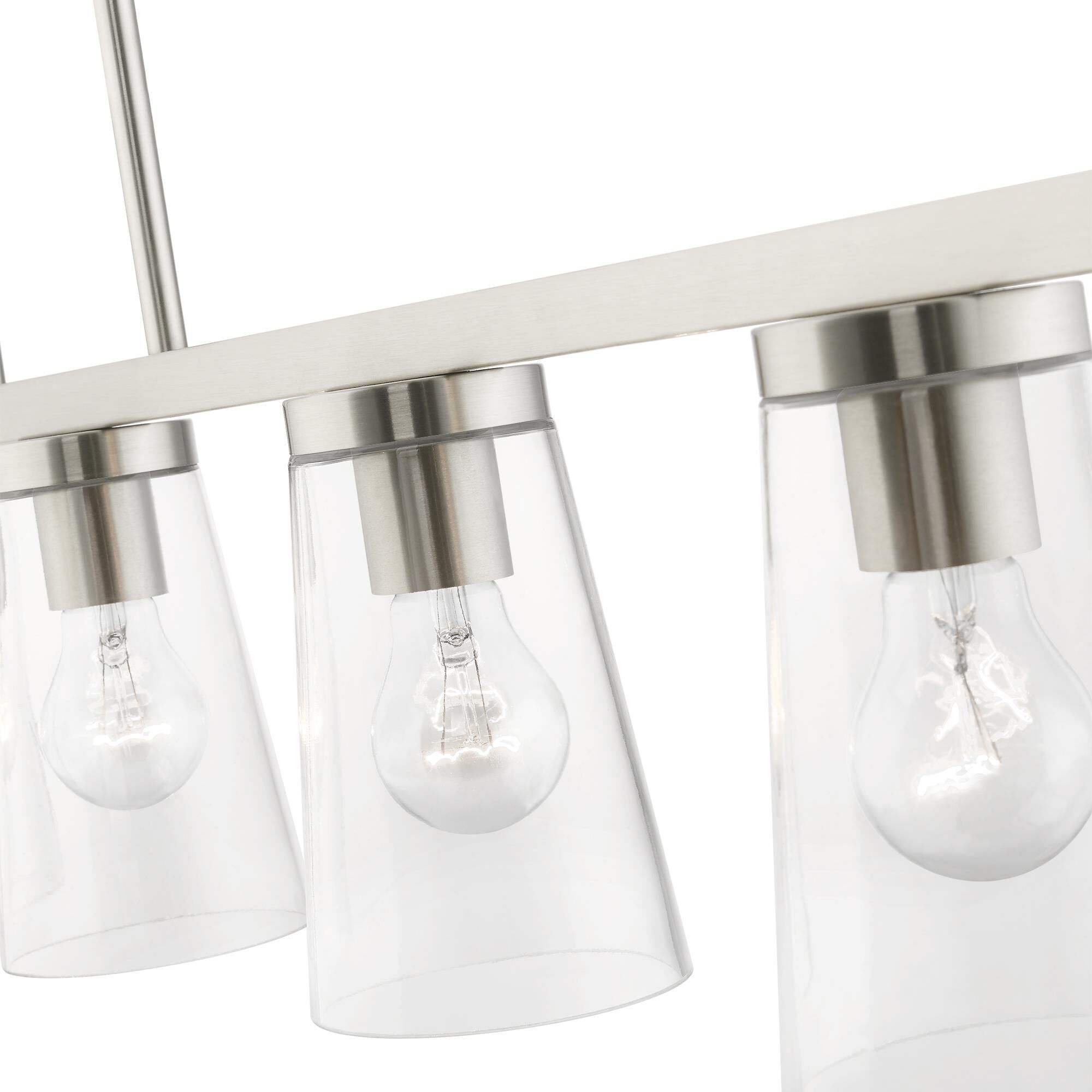 Shown in Brushed Nickel finish and Clear glass