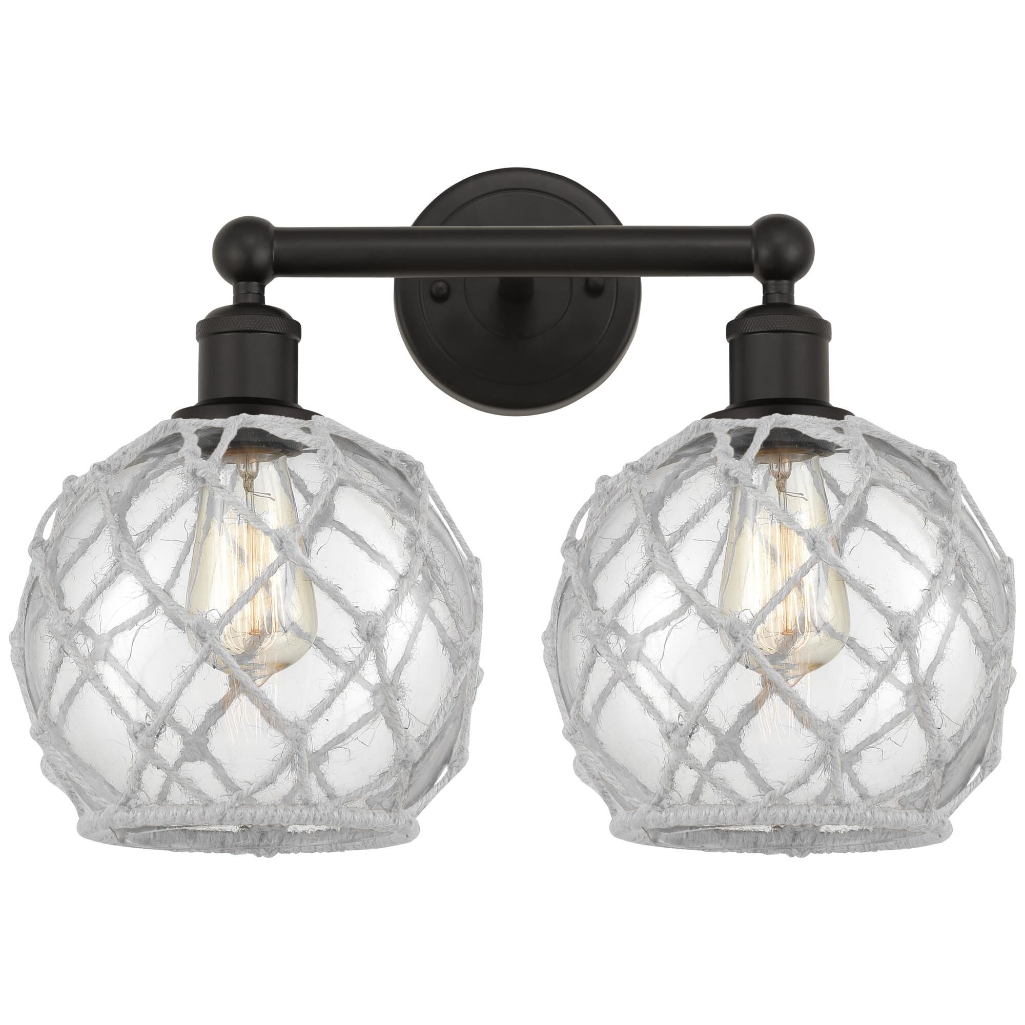 Shown in Oil Rubbed Bronze finish and Clear with White Rope glass