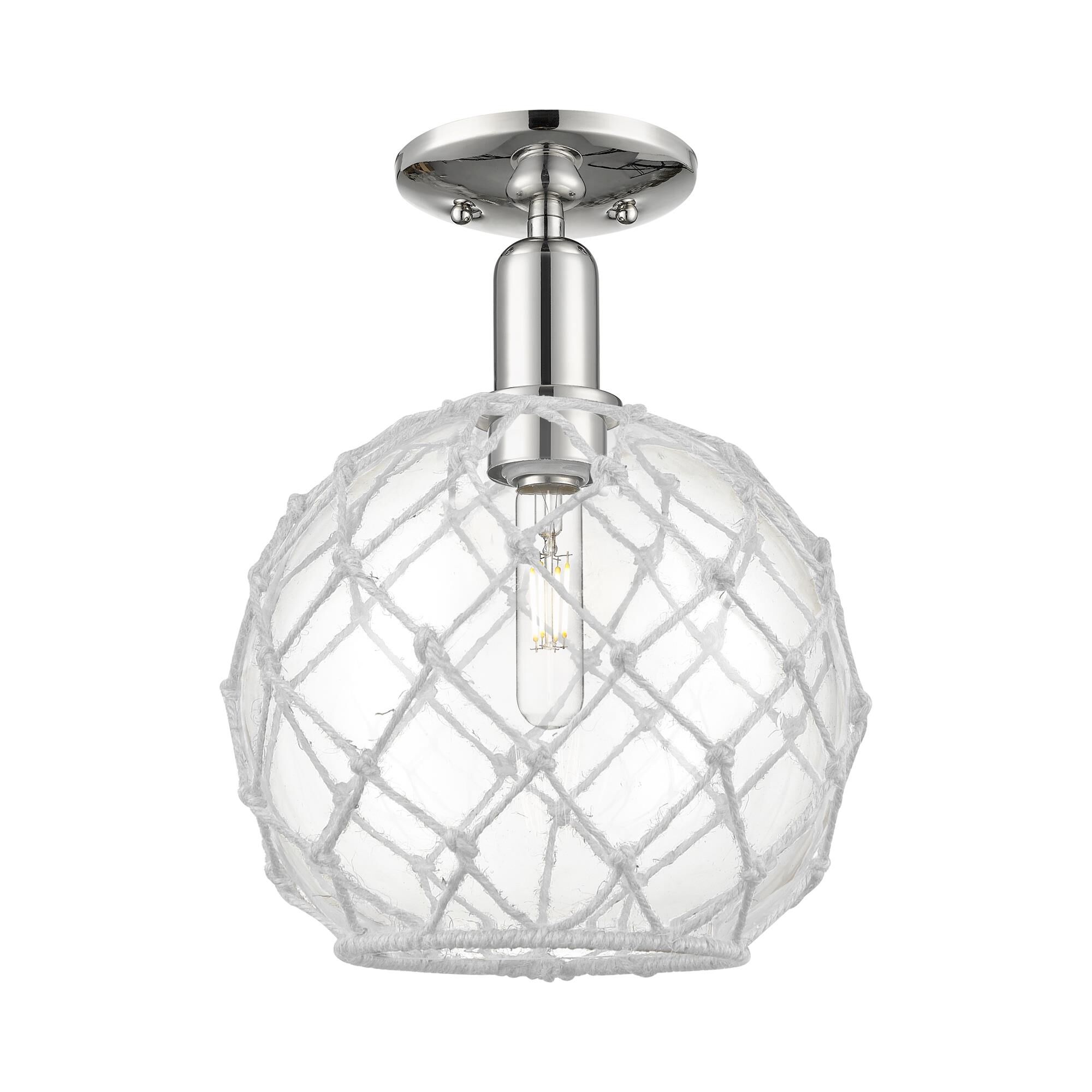 Shown in Polished Nickel finish and Clear with White Rope glass