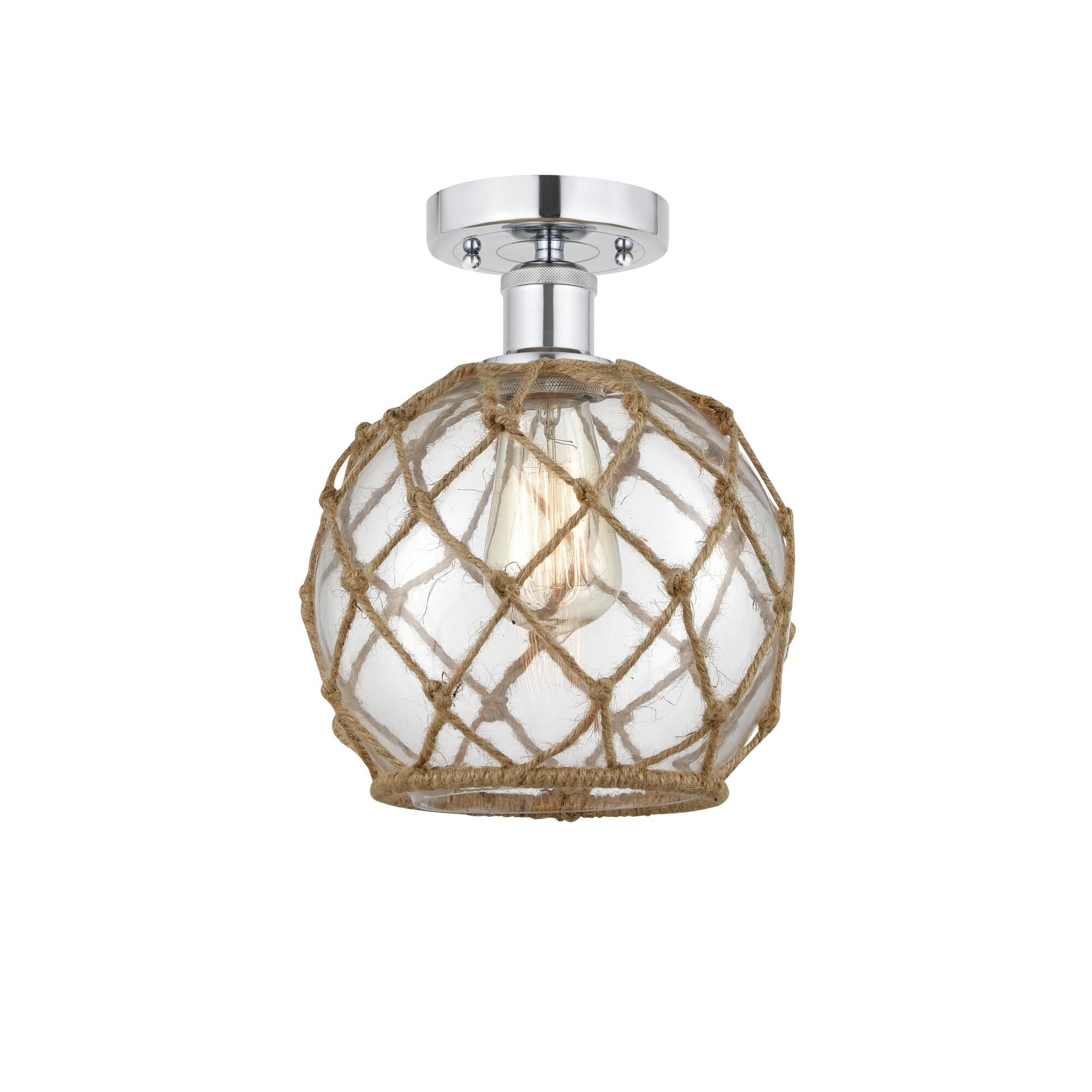 Shown in Polished Chrome, Clear Glass With Brown Rope finish and Clear glass and Clear Glass With Brown Rope Glass And Rope shade