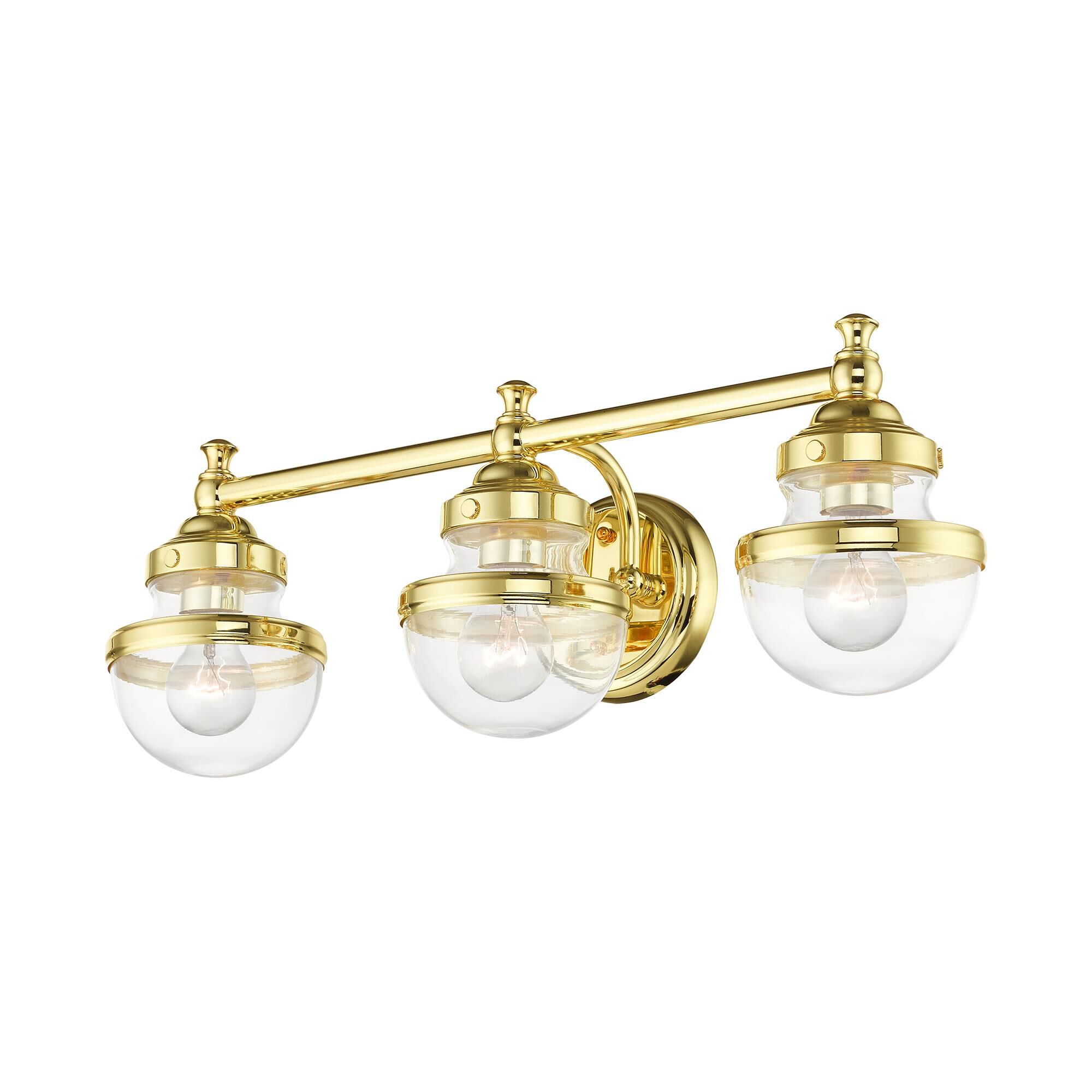 Shown in Polished Brass finish and Hand Blown Clear glass and Hand Blown Clear Glass shade