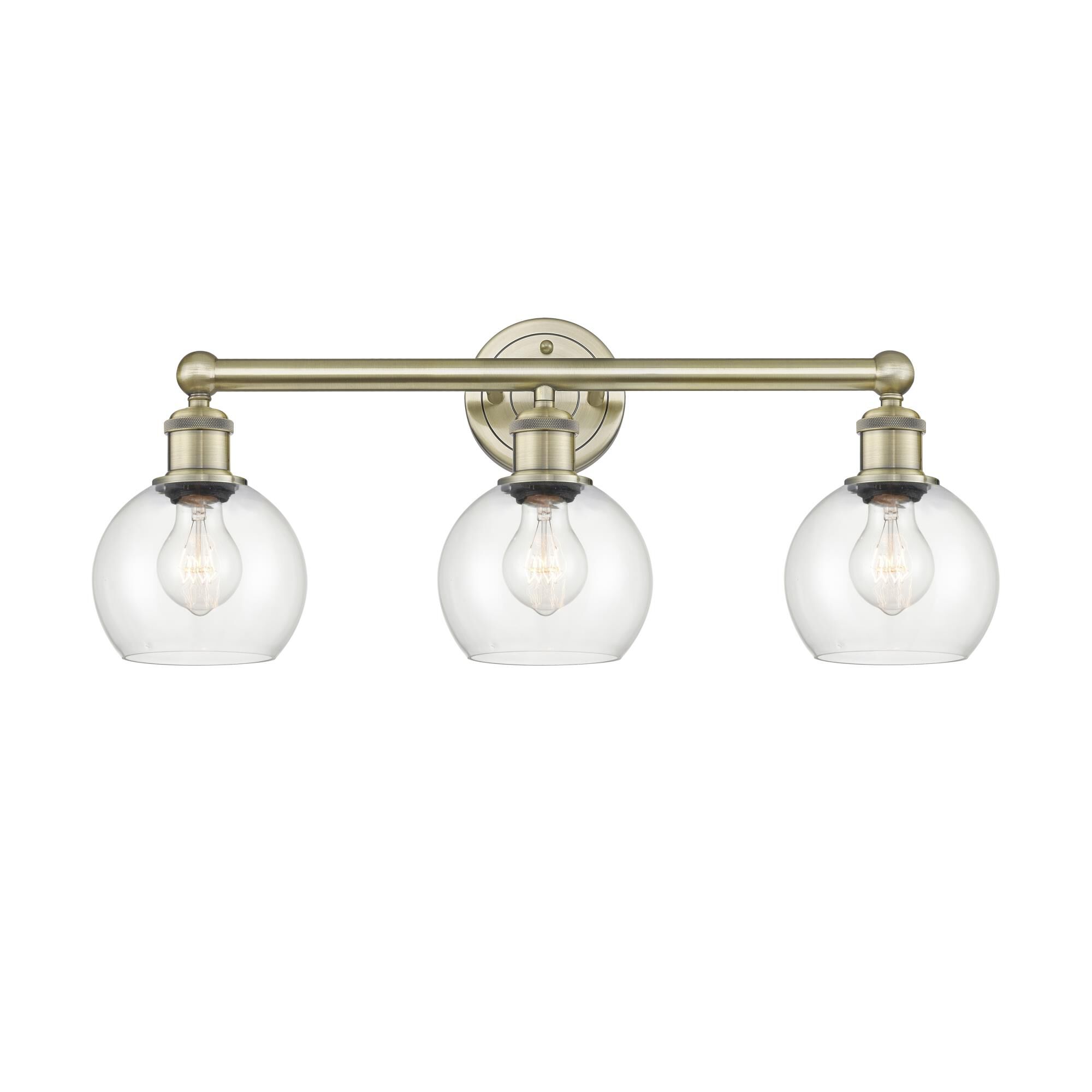 Shown in Antique Brass finish and Clear glass