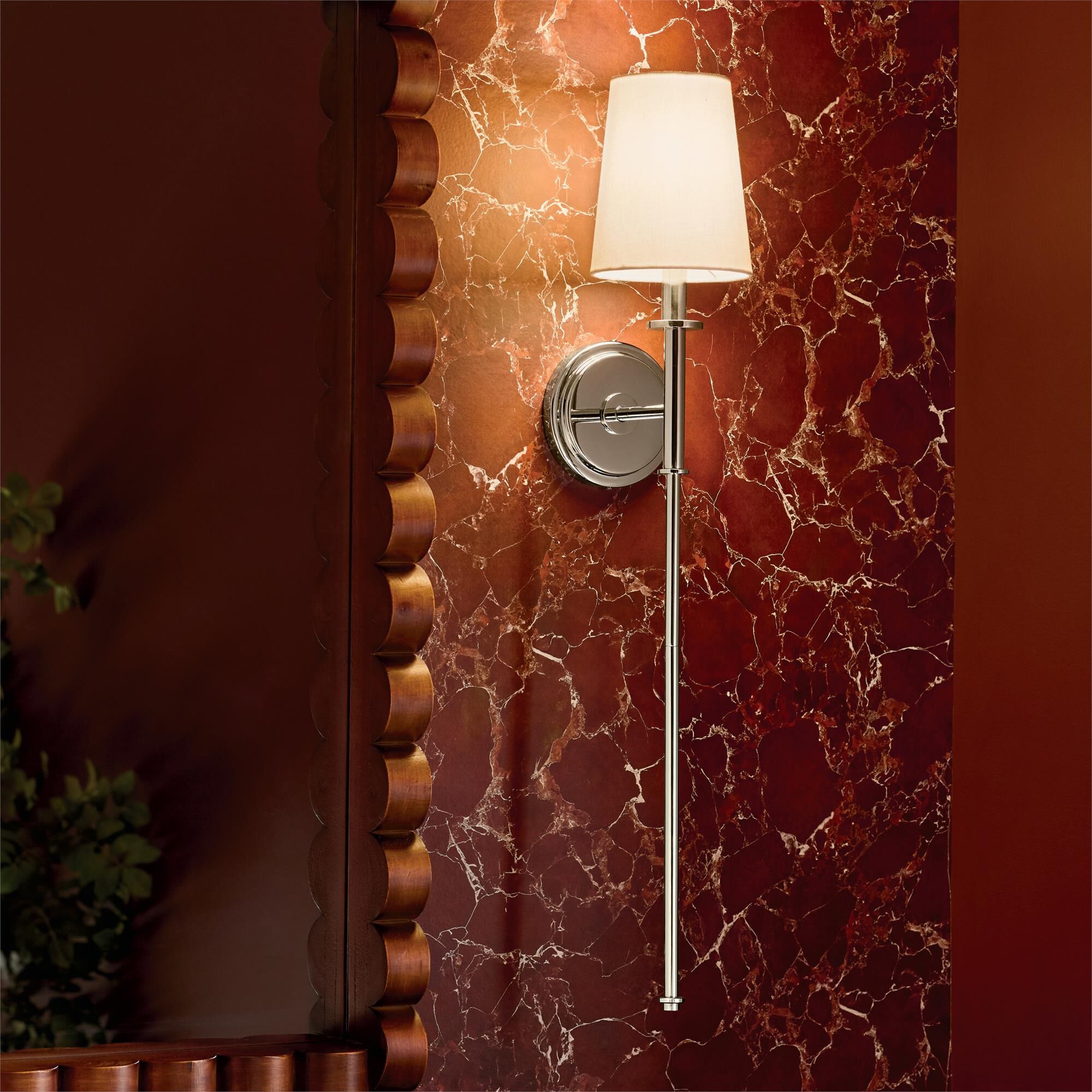 Shown in Polished Nickel finish and Fabric shade