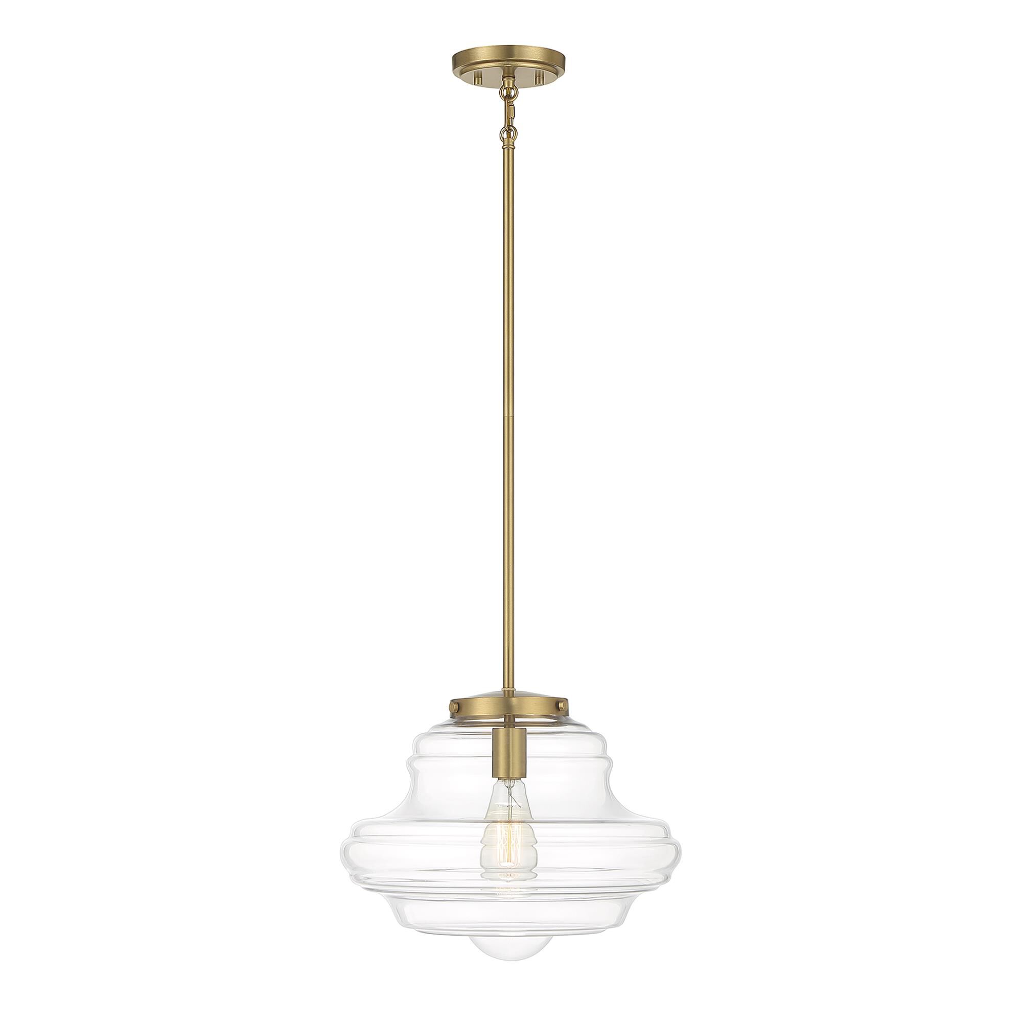 Shown in Natural Brass finish and Clear glass and Glass shade