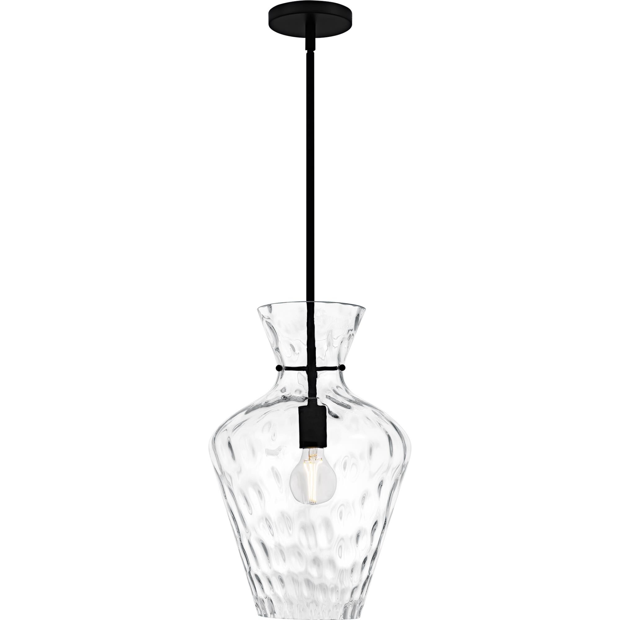 Shown in Matte Black finish and Clear Water Glass shade
