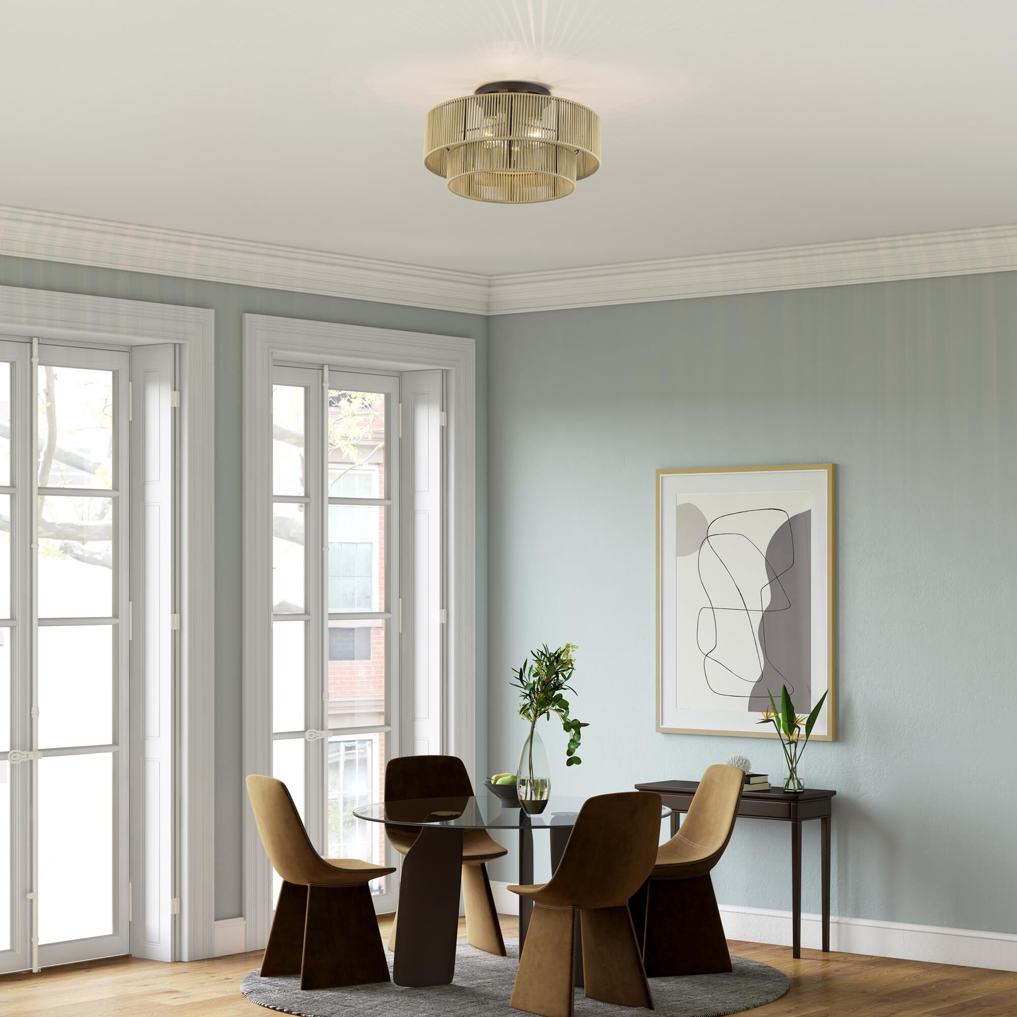 Shown in English Bronze finish and Hand-Woven Venetian Gold Color Polyester Rope shade