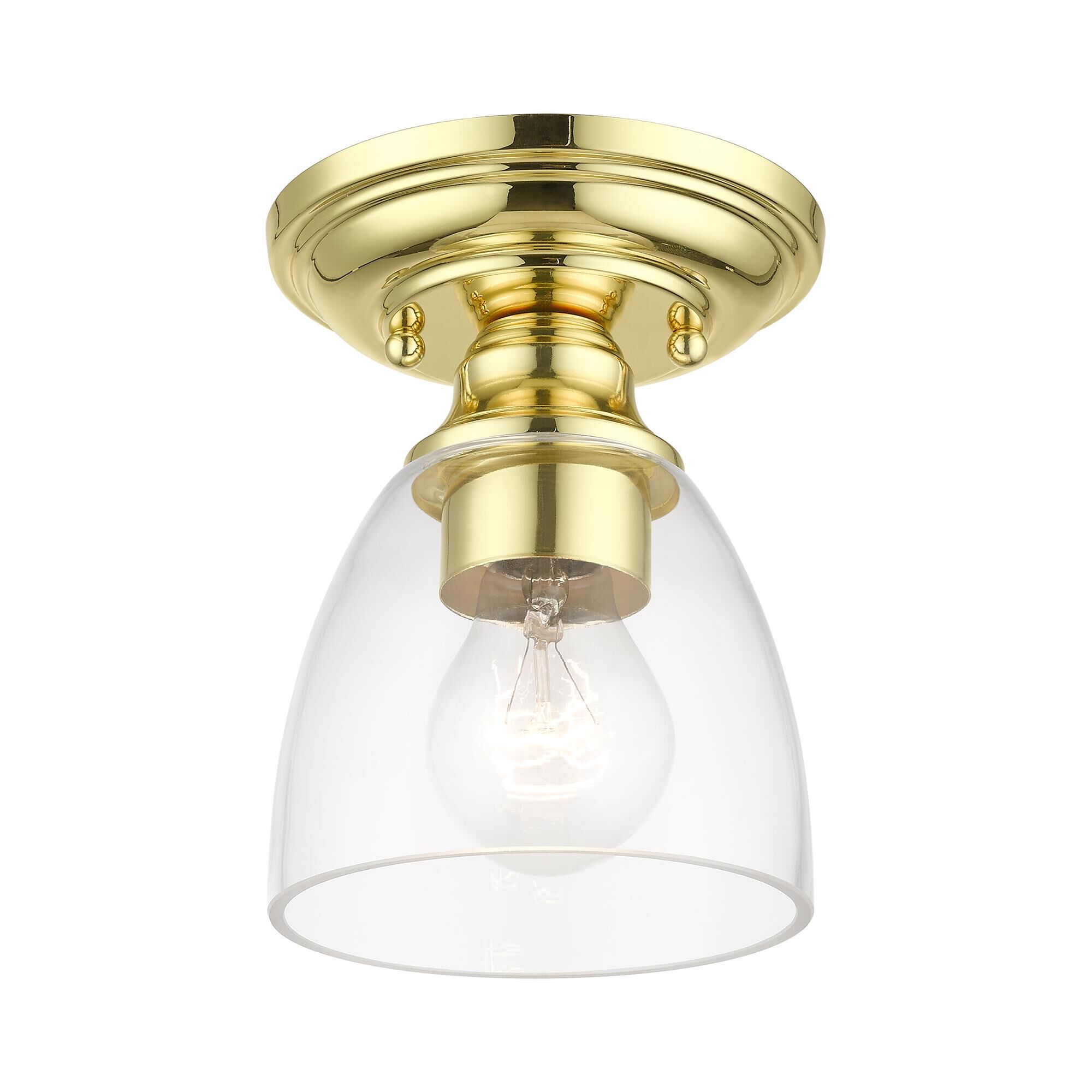 Shown in Polished Brass finish and Hand Blown Clear glass