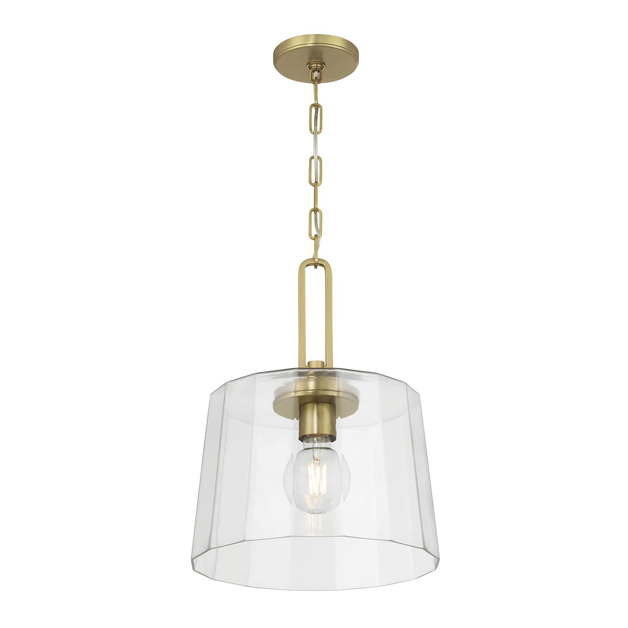 Shown in Vintage Brass finish and Clear glass