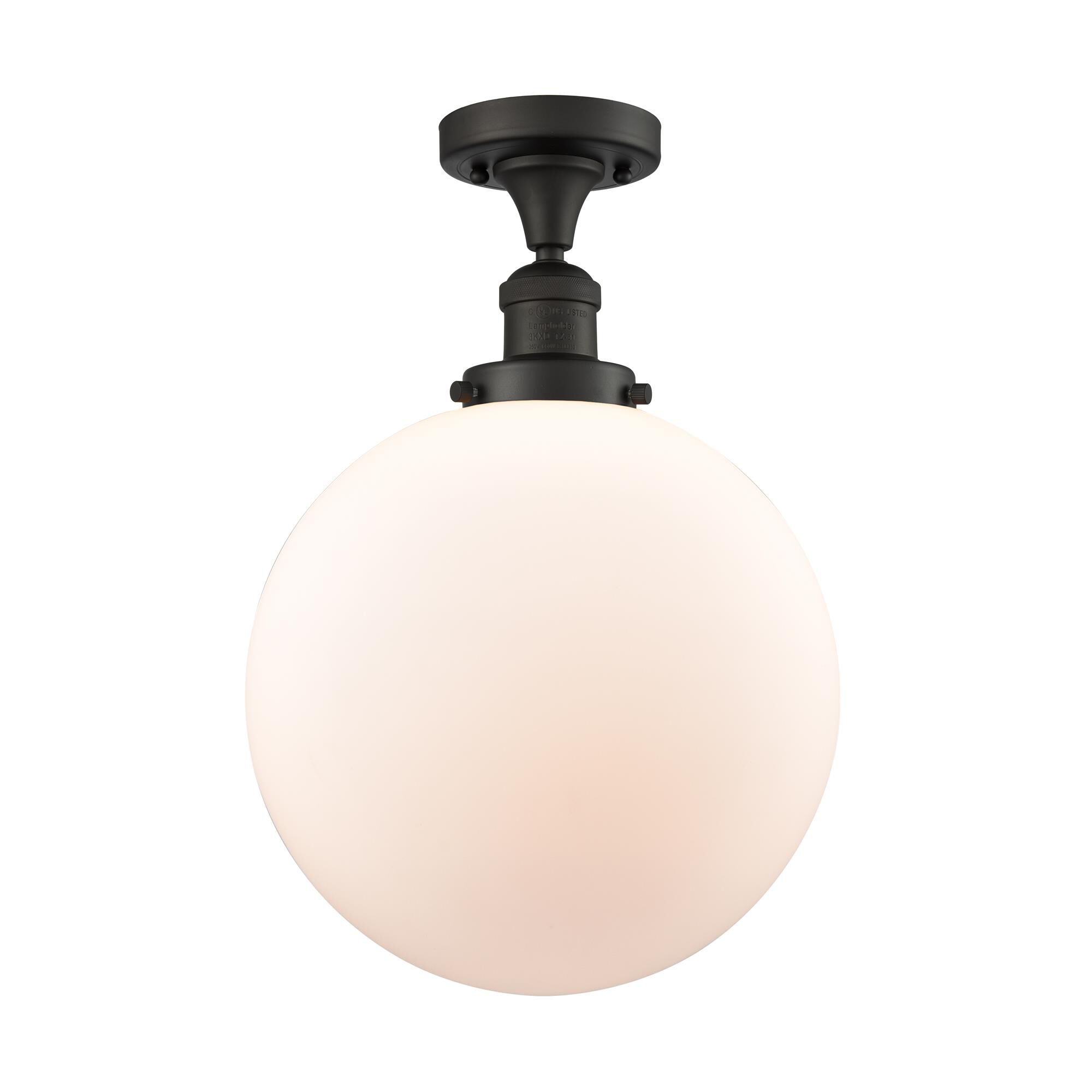 Shown in Oil Rubbed Bronze finish and Matte White Cased Beacon glass