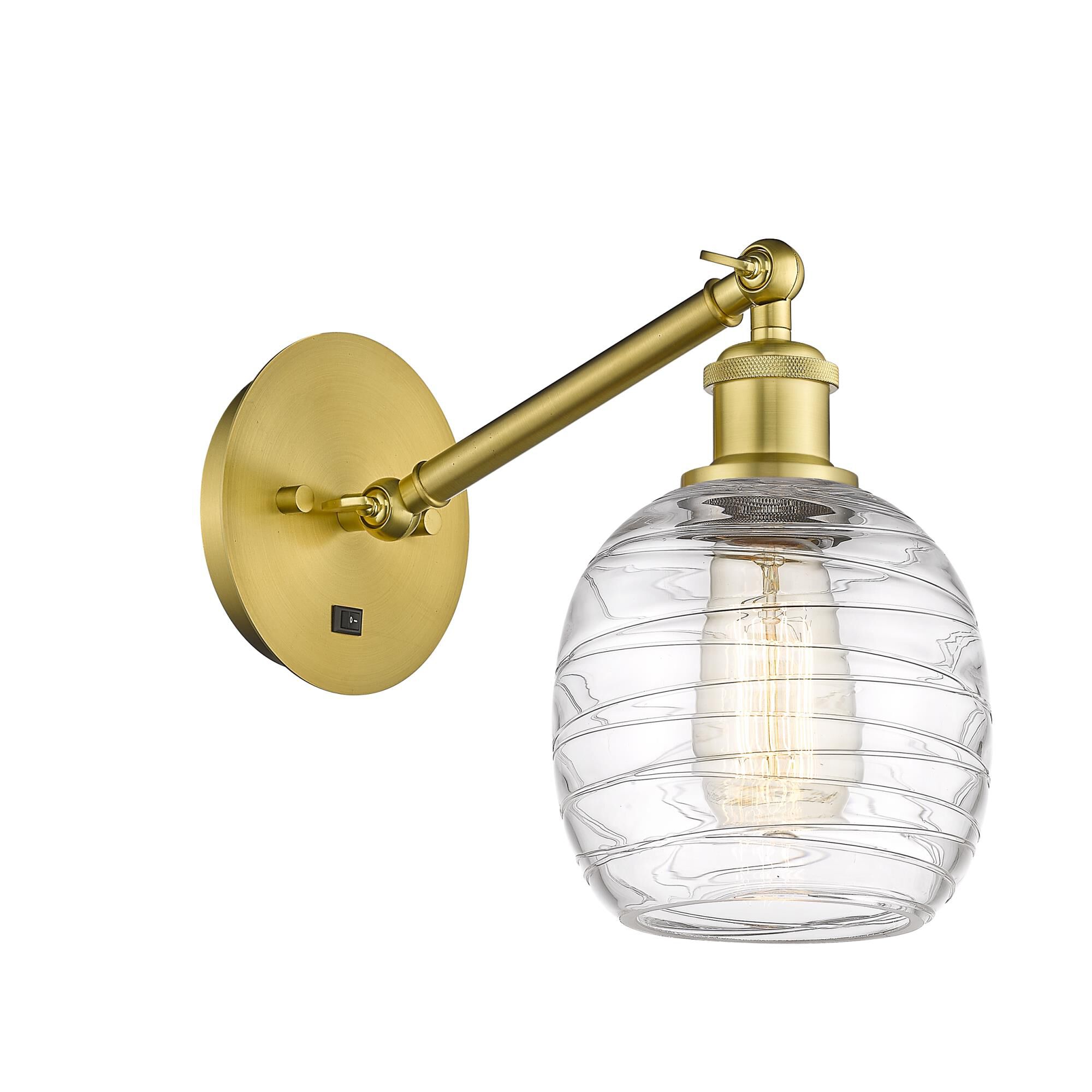 Shown in Satin Gold finish and Deco Swirl Belfast glass