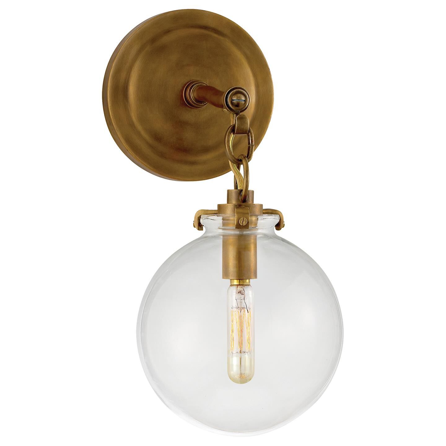 Shown in Hand-Rubbed Antique Brass finish and Clear glass