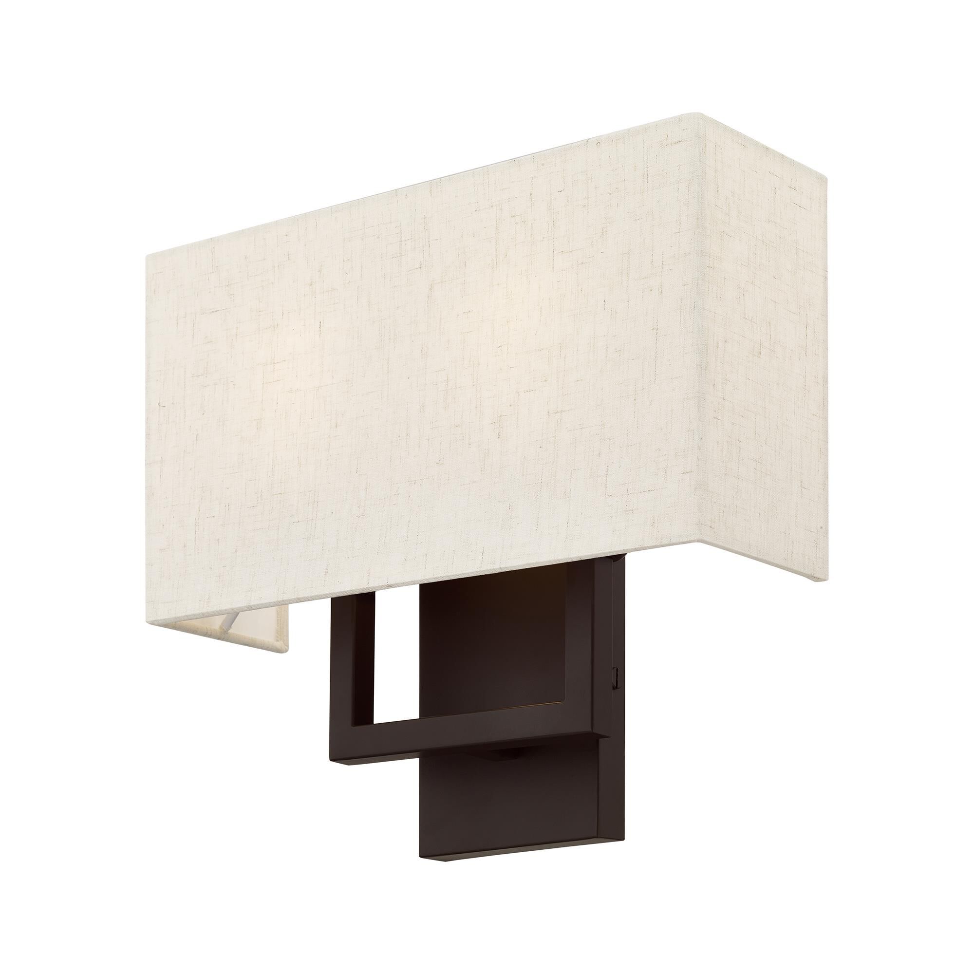 Shown in Bronze finish and Hand Crafted Oatmeal Color Fabric Outside & White Fabric Inside Hardback shade