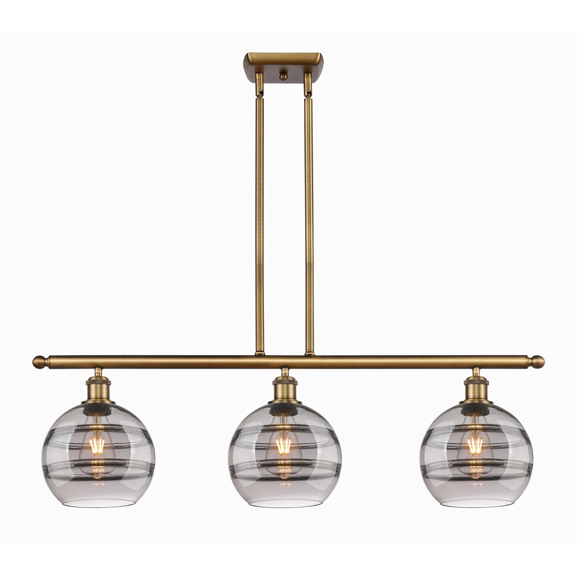Shown in Brushed Brass finish and Light Smoke glass