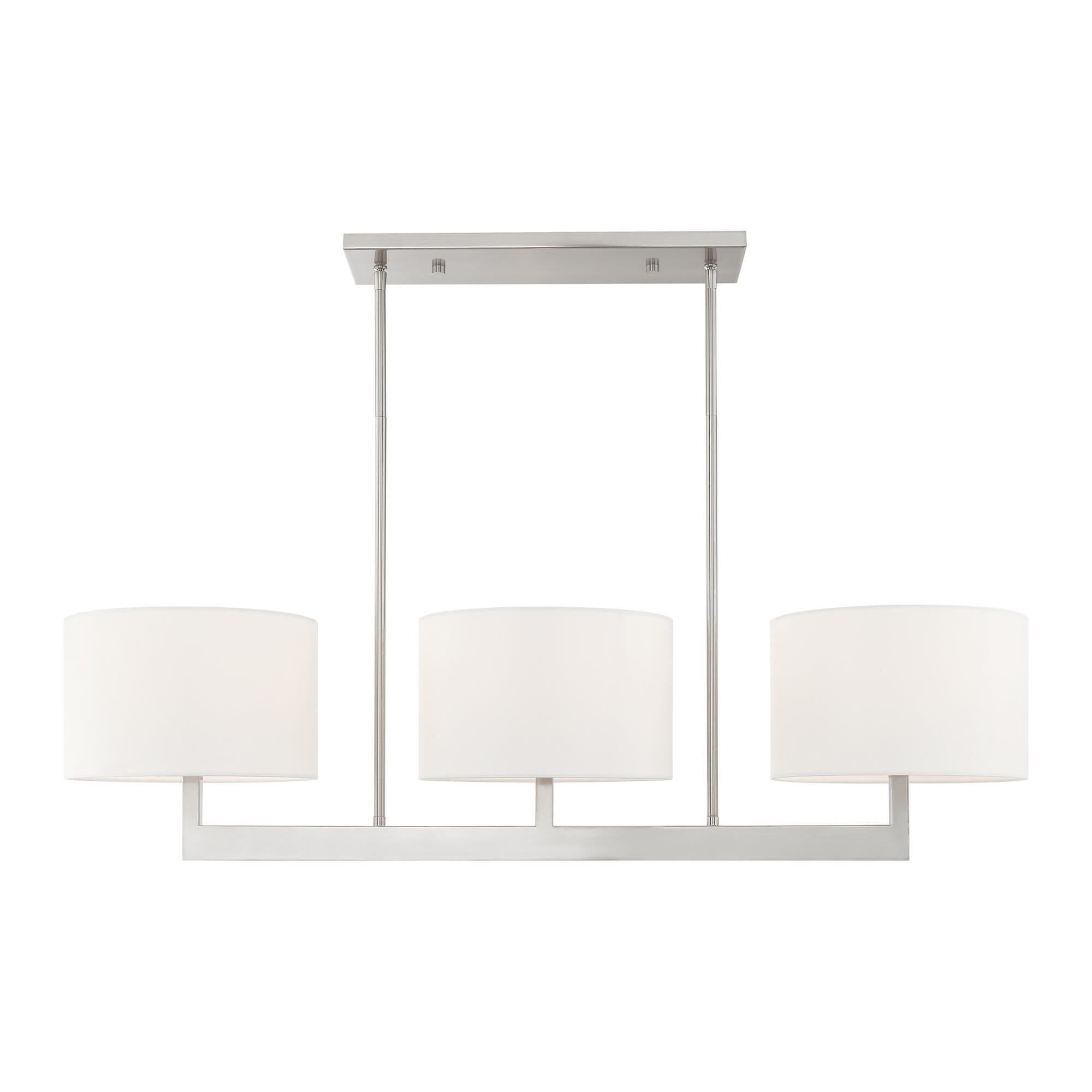 Shown in Brushed Nickel finish and Hand Crafted Off-White Fabric Outside & White Fabric Inside Hardback shade