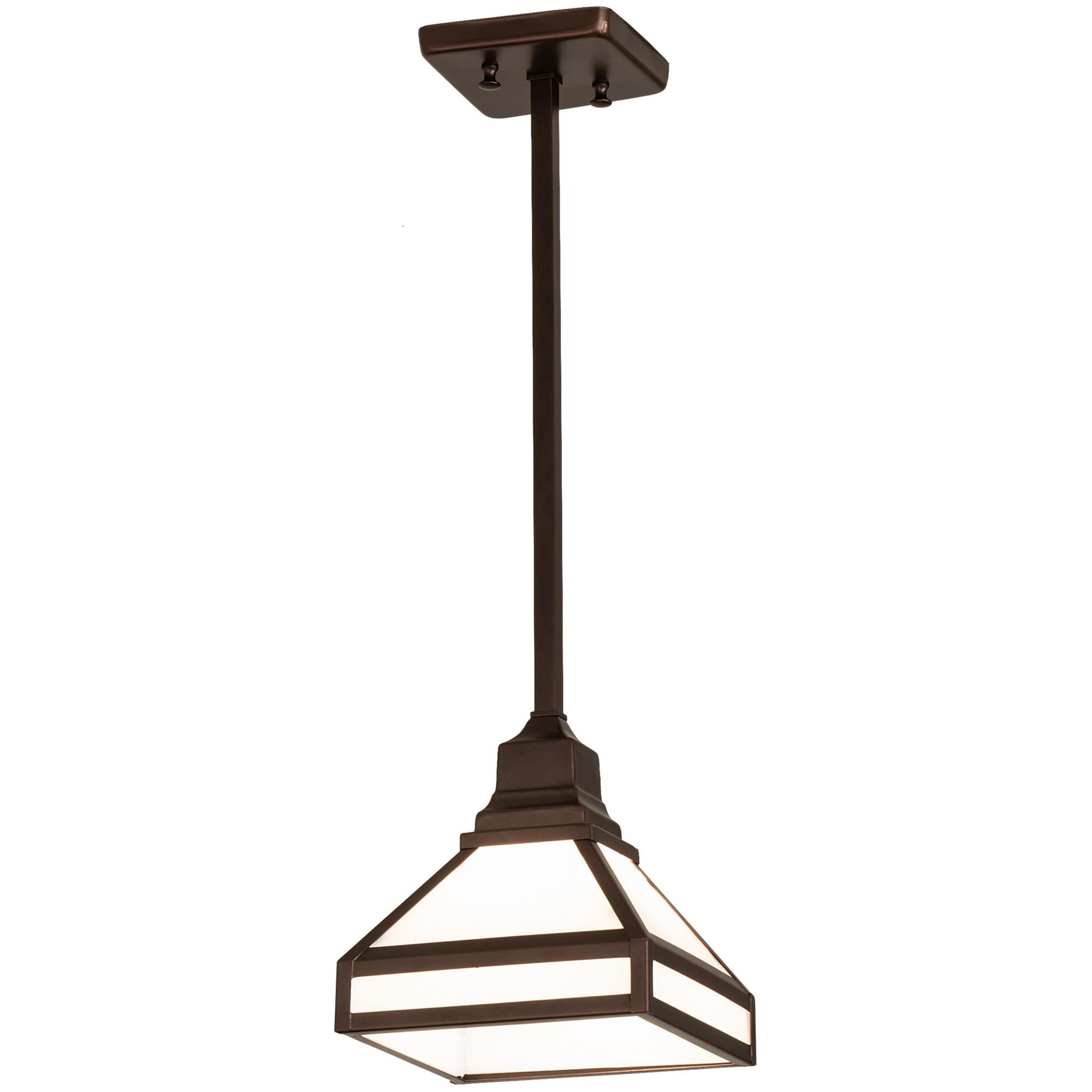 Shown in Mahogany Bronze finish and White glass