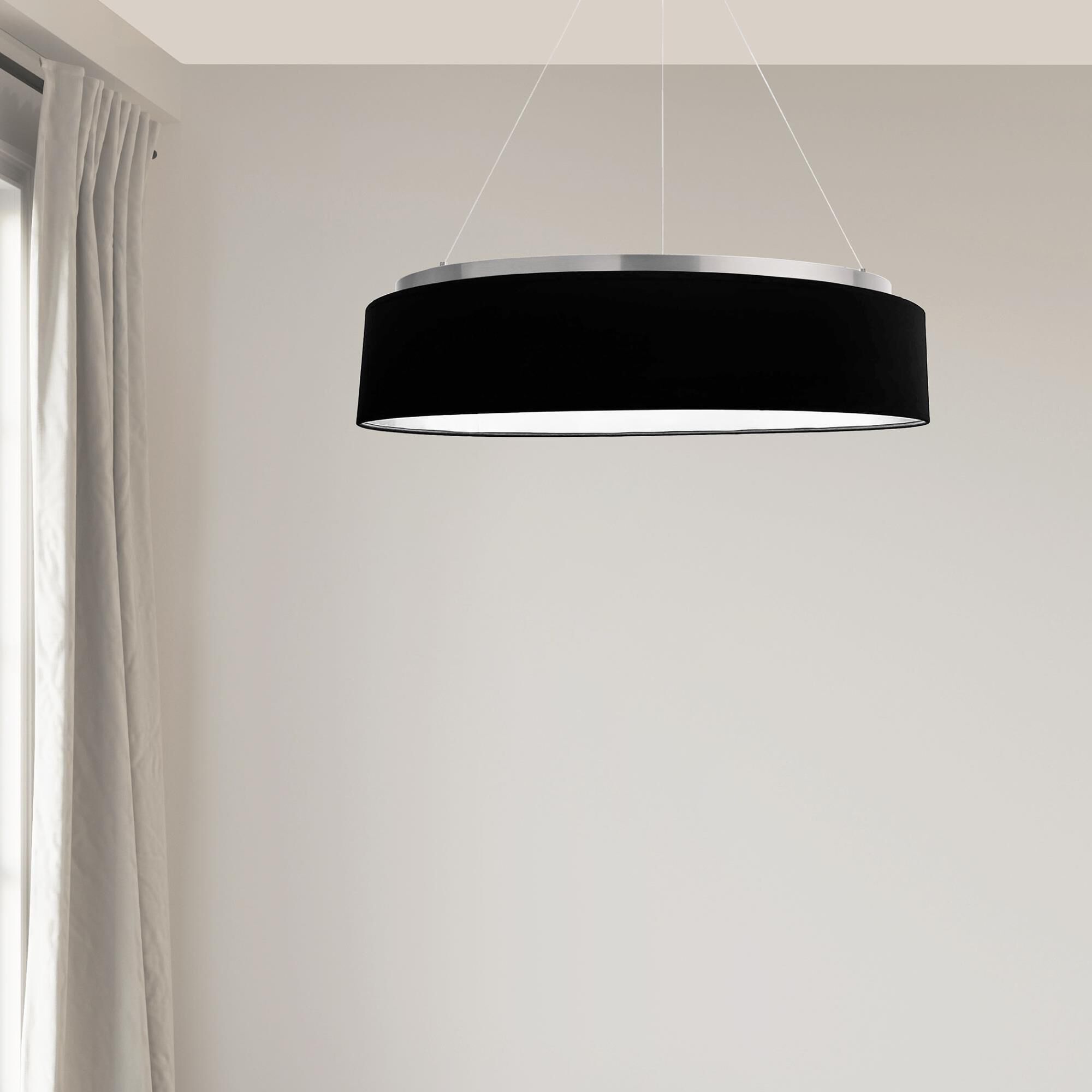 Shown in Black and Silver finish and Black Fabric Drum shade