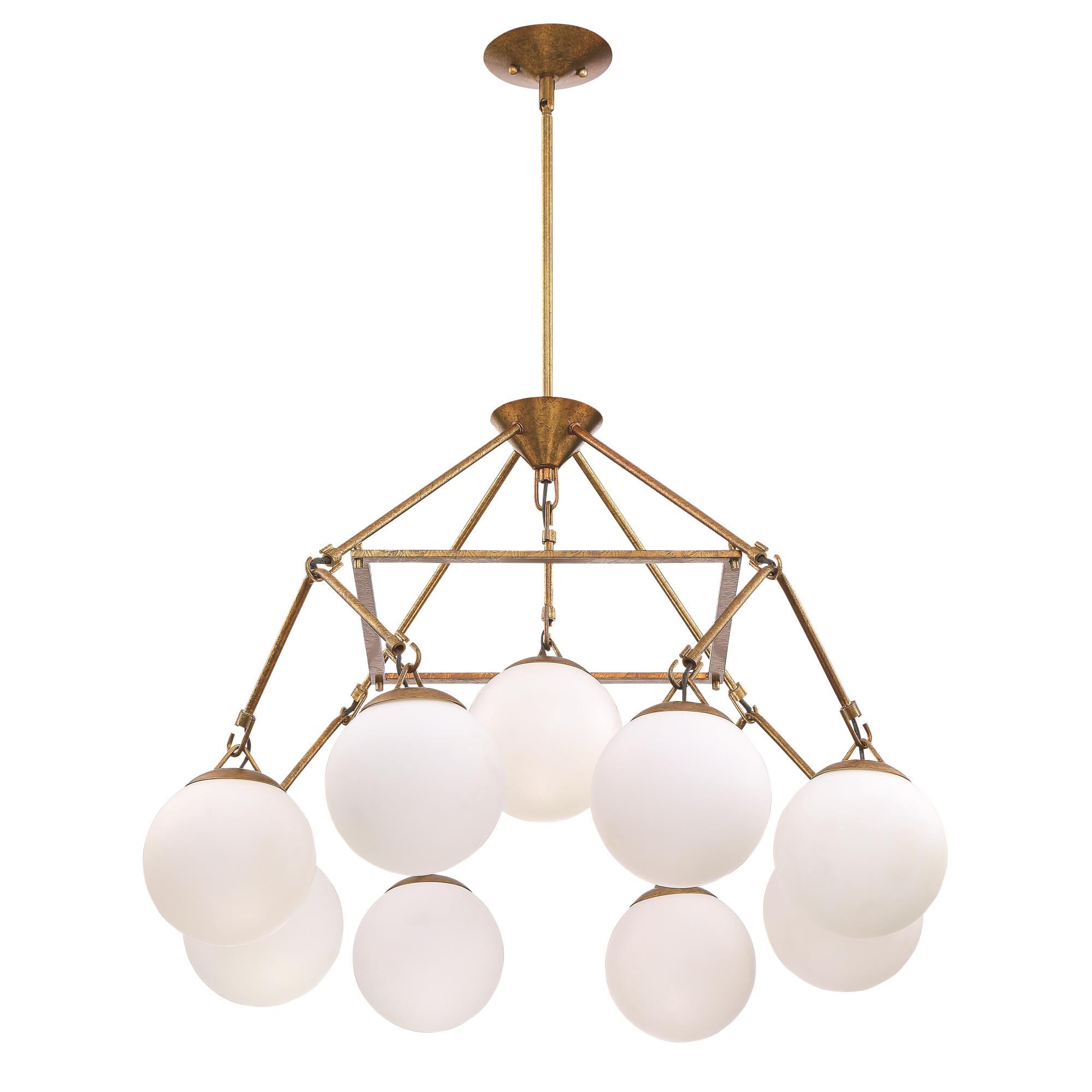 Shown in Patina Aged Brass finish and White Frosted glass