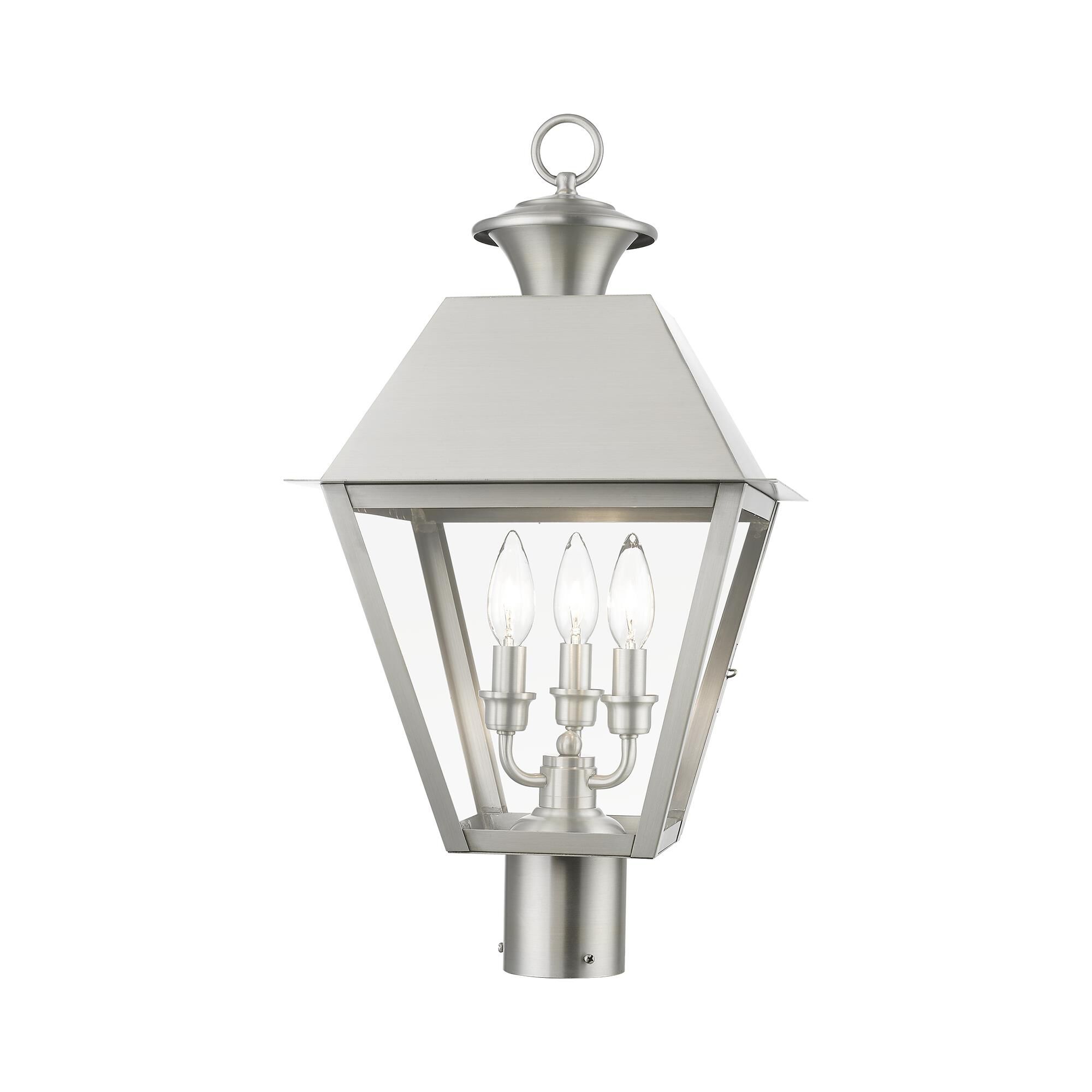 Shown in Brushed Nickel finish and Clear glass