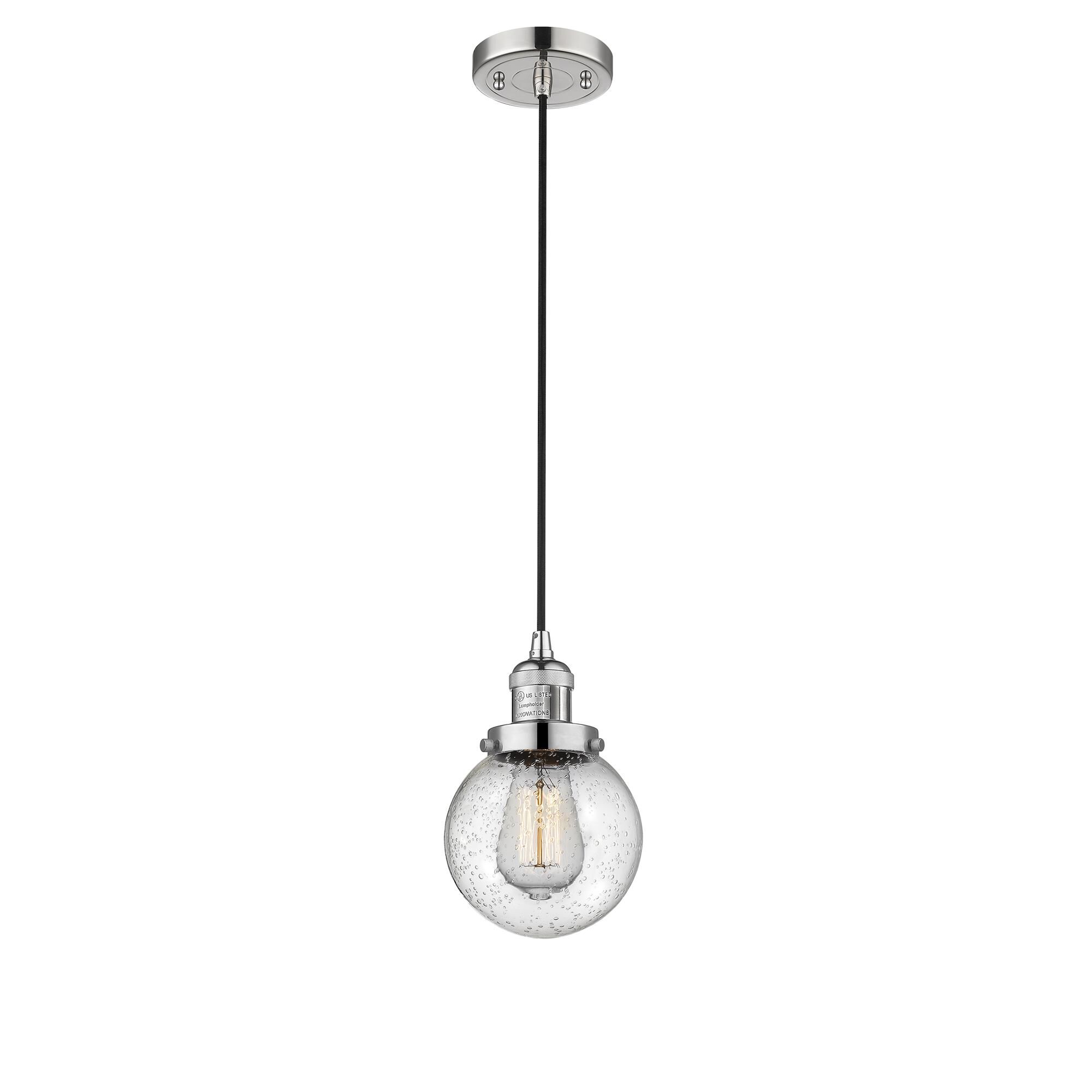 Shown in Polished Nickel finish and Seedy glass