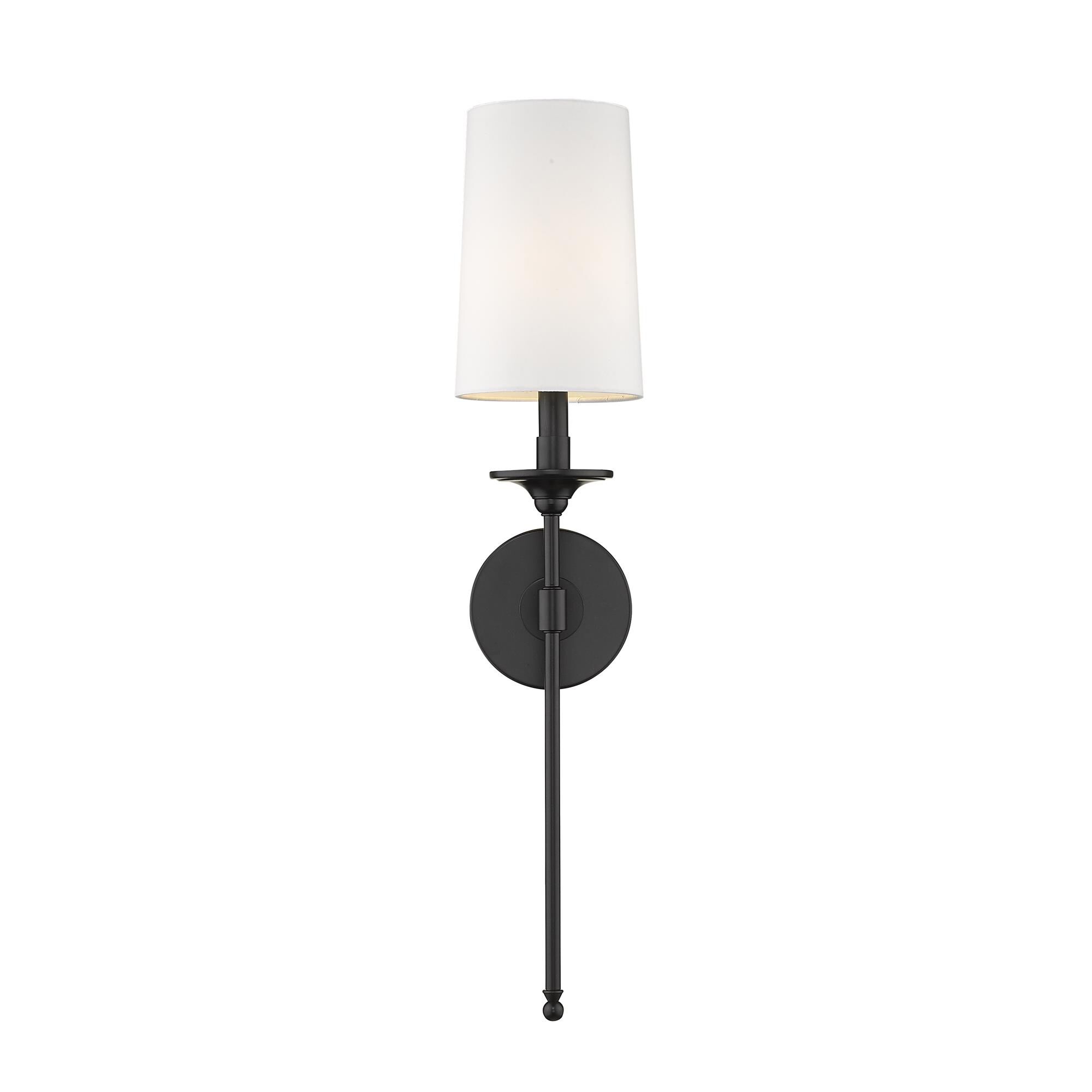 Shown in Matte Black finish and Fabric glass and Fabric shade