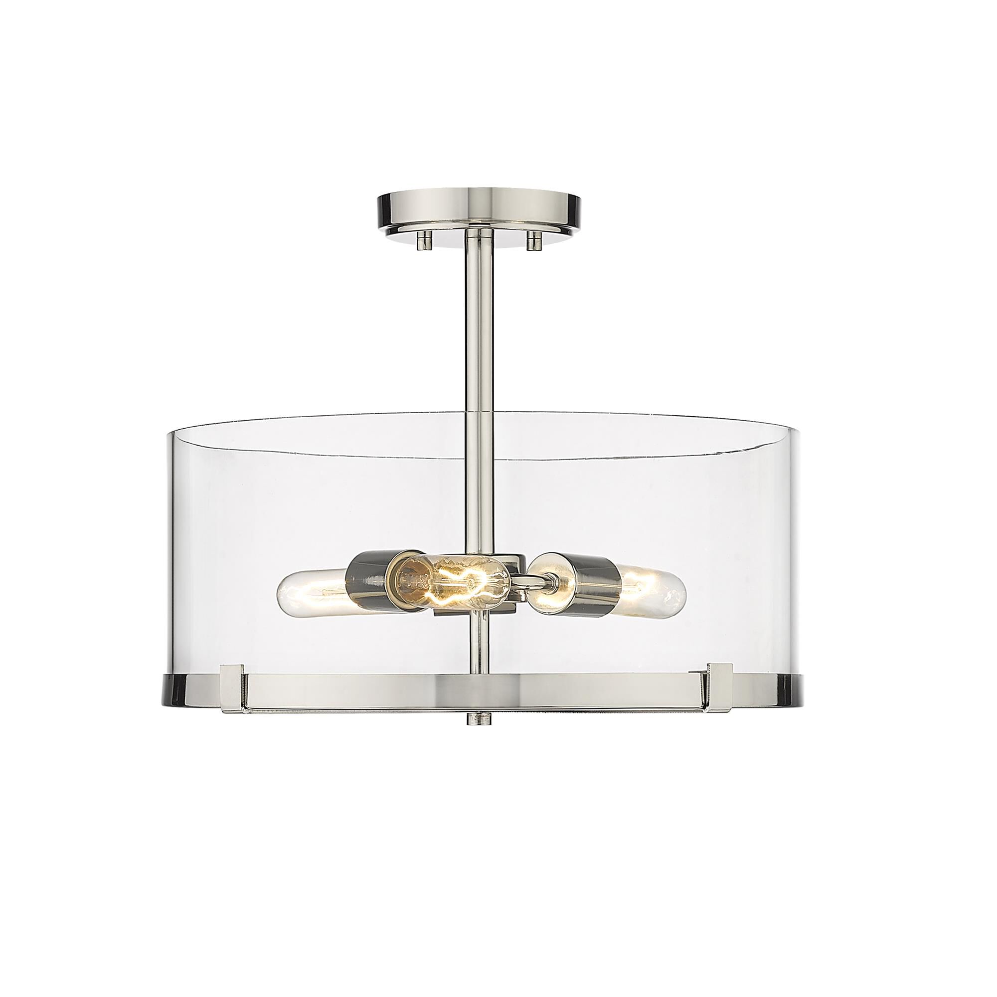 Shown in Polished Nickel finish and Glass shade