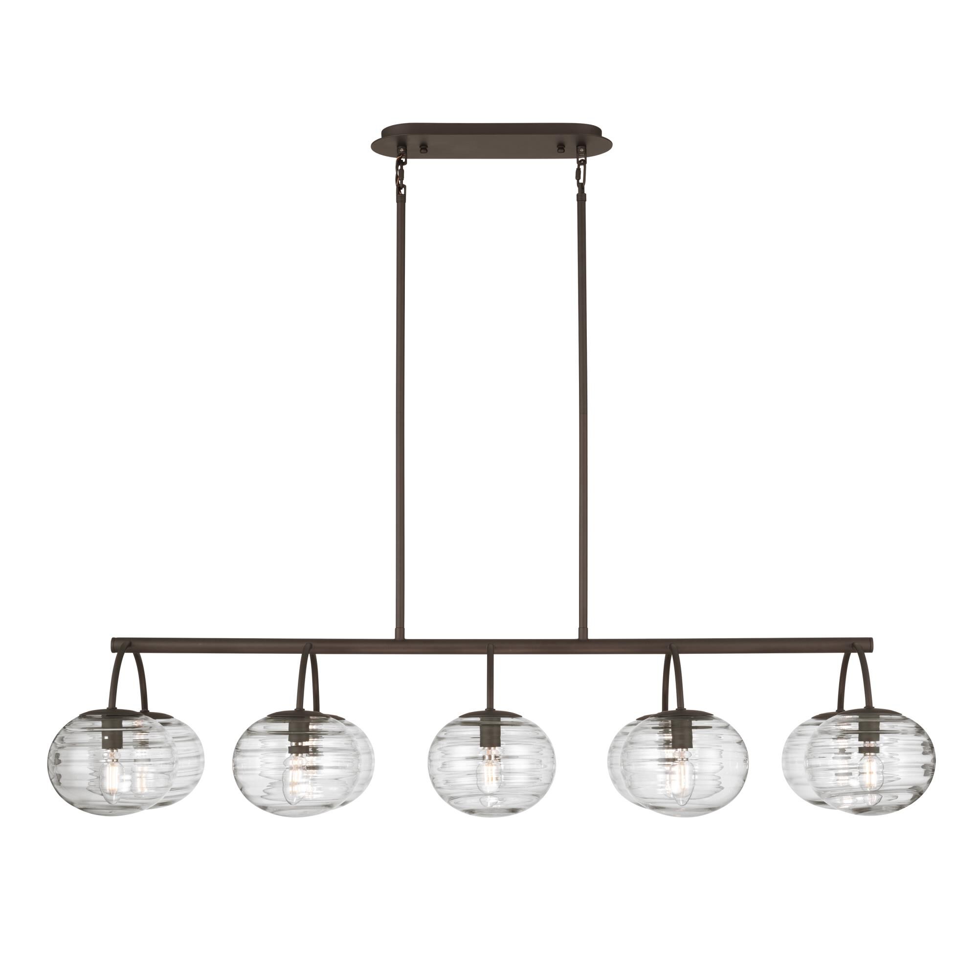 Shown in Dark Bronze finish and Clear Ribbed glass