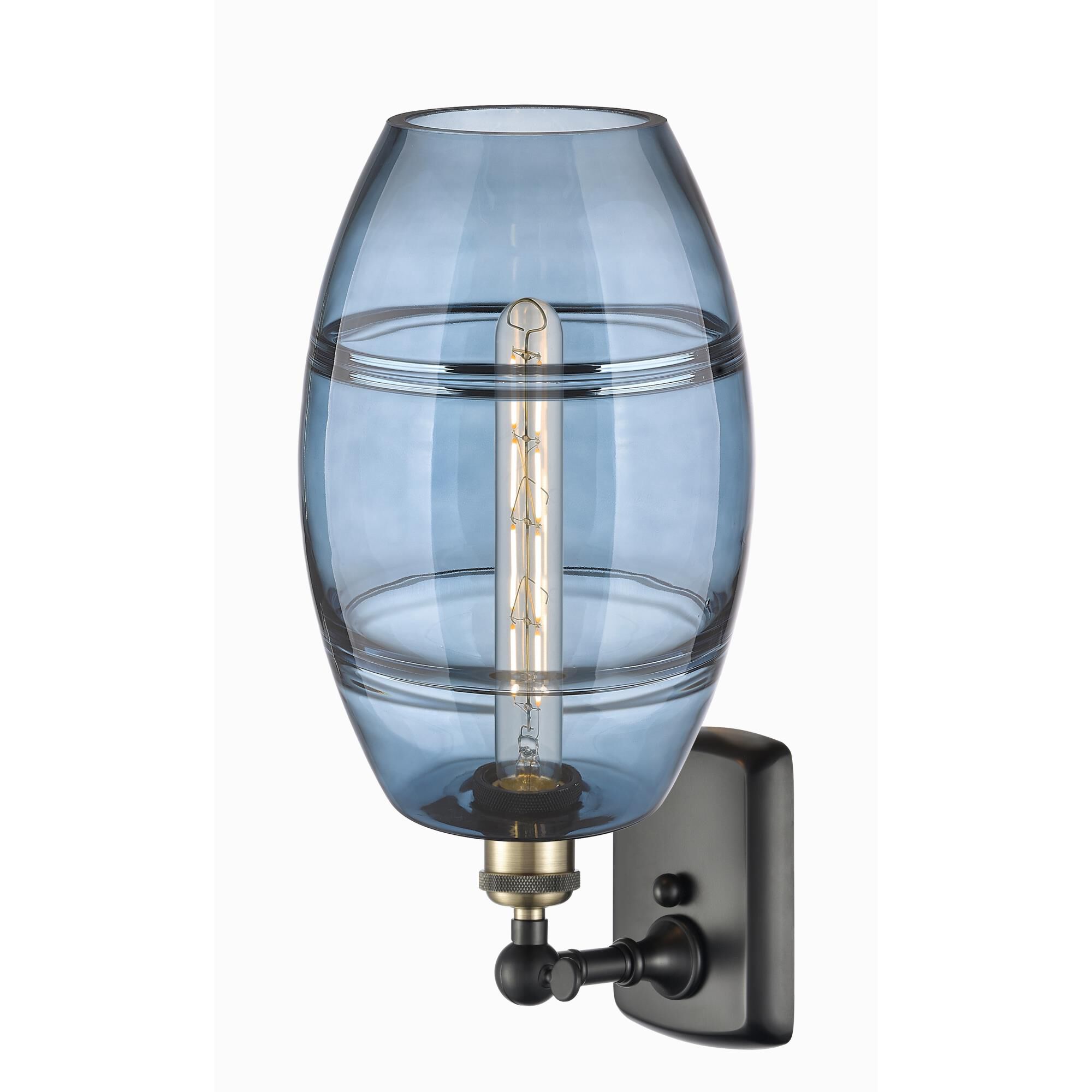 Shown in Black Antique Brass finish and Princess Blue glass