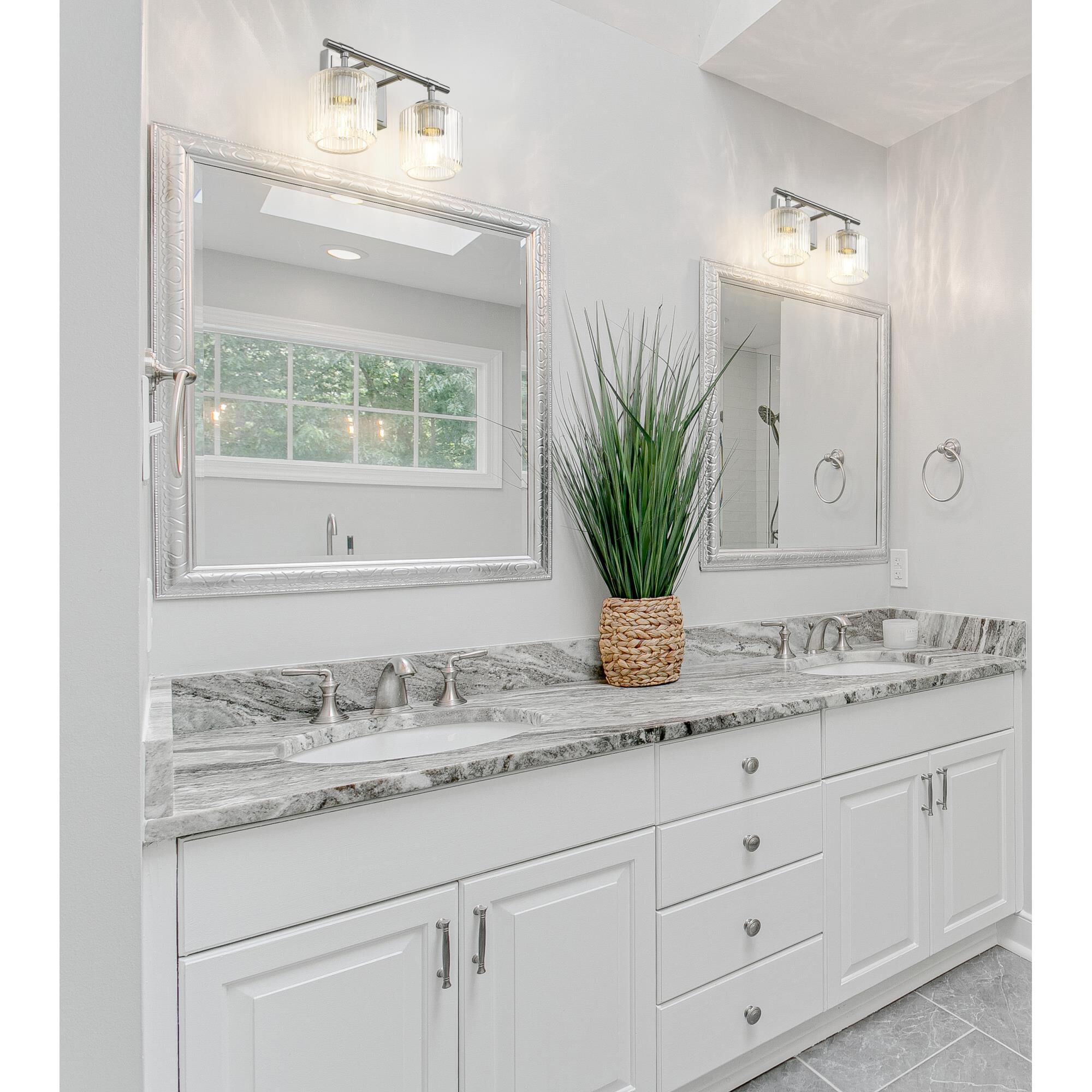 Shown in Brushed Nickel finish and Clear Ribbed glass and Clear Ribbed shade