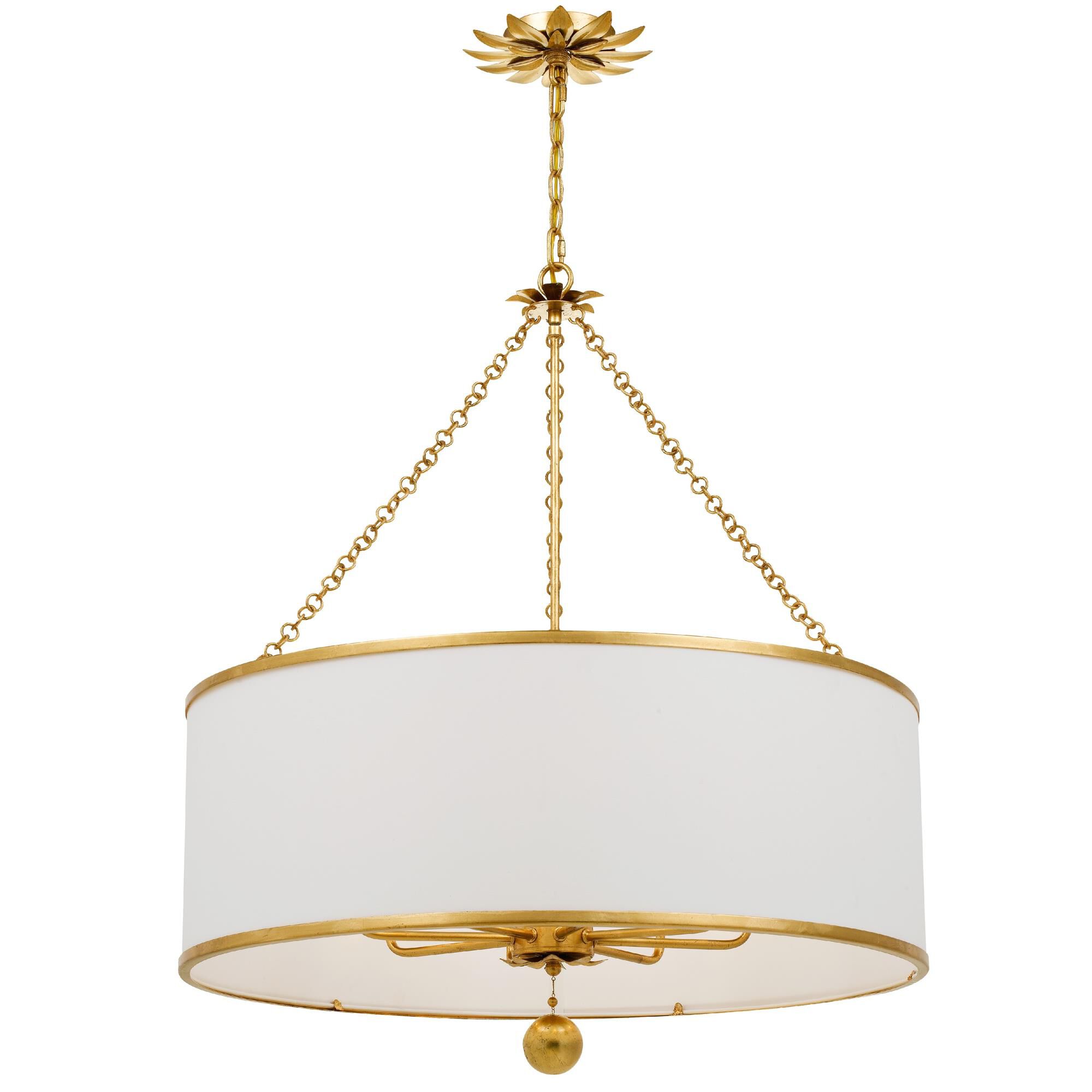 Shown in Antique Gold finish and White Linen glass and White Linen shade