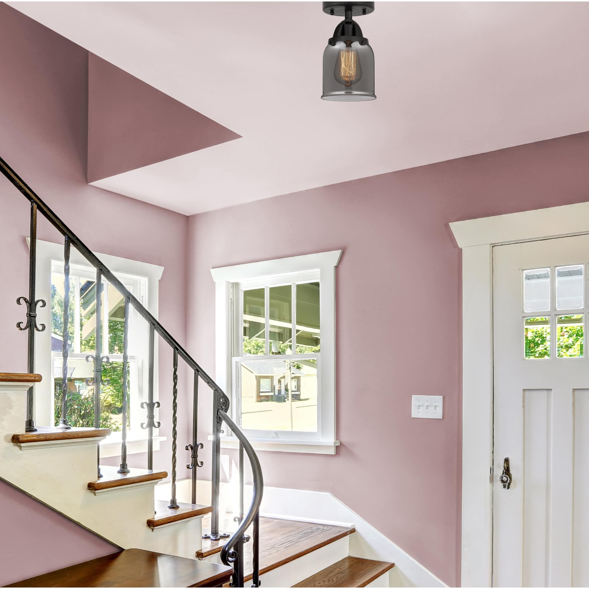 Shown in Matte Black finish and Plated Smoke Small Bell glass and No Shade shade