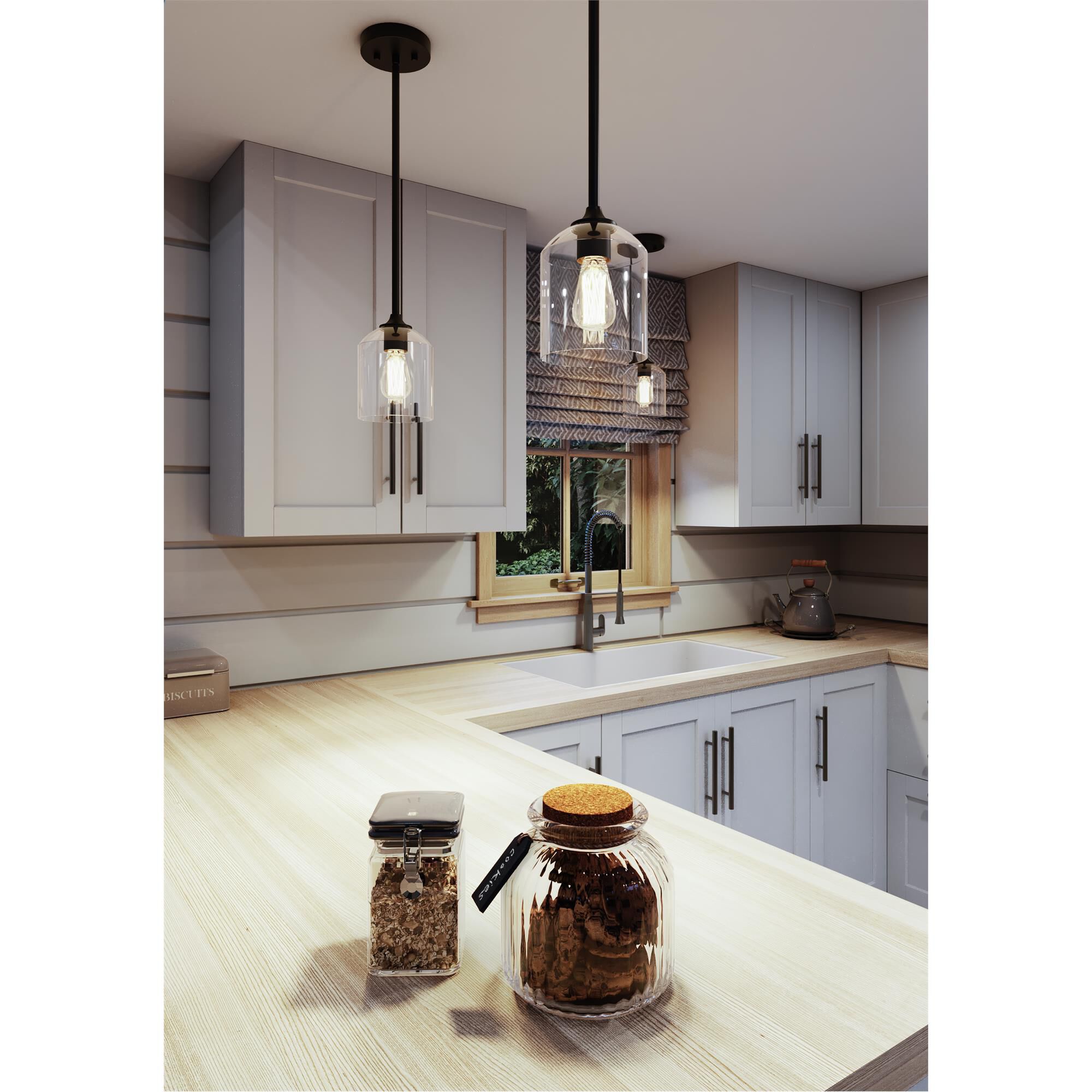 Shown in Black finish and Clear glass and Clear Glass shade