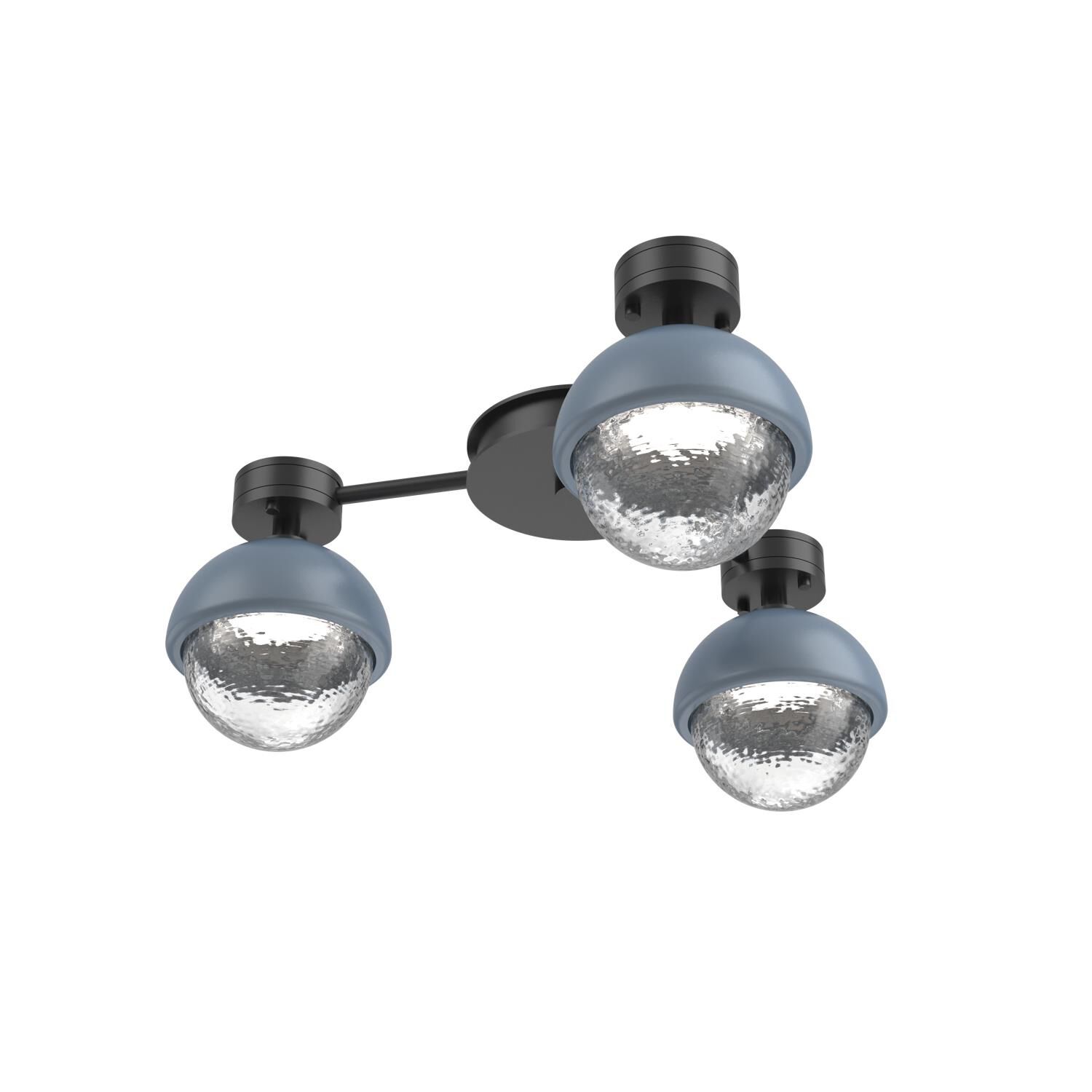 Shown in Matte Black finish and Clear glass and Poppy Blue accent