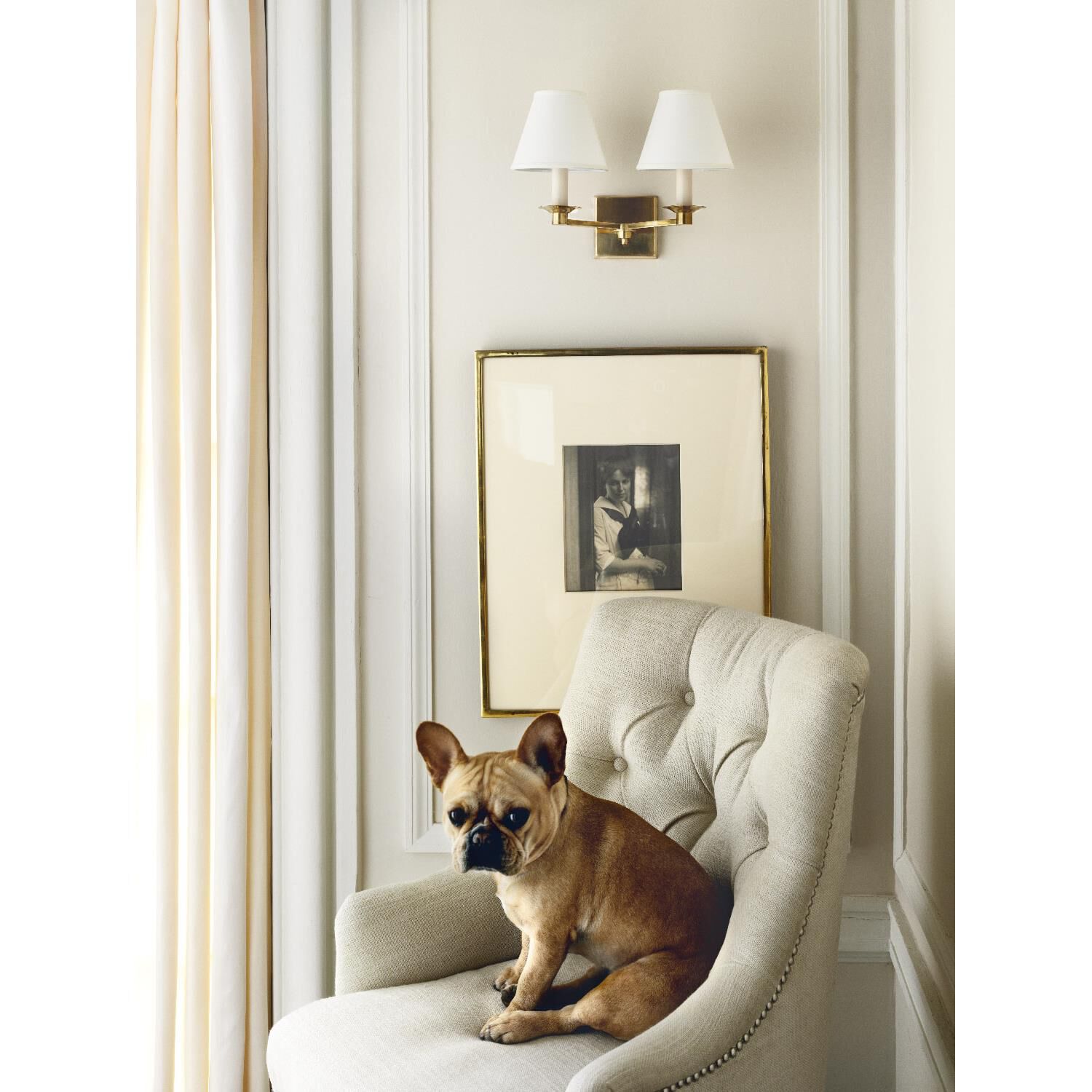 Shown in Natural Brass finish and Percale shade