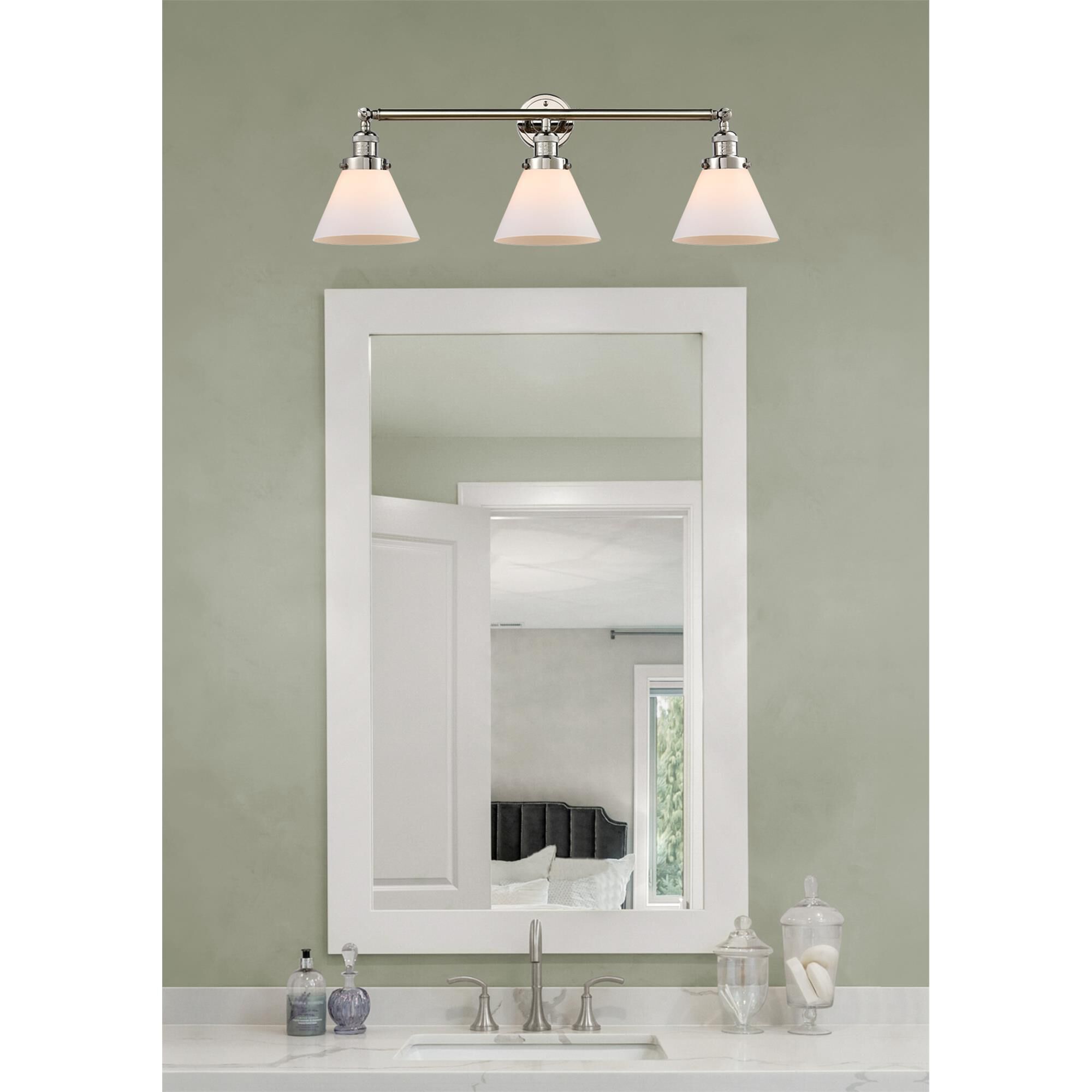Shown in Polished Nickel finish and Matte White Cased glass