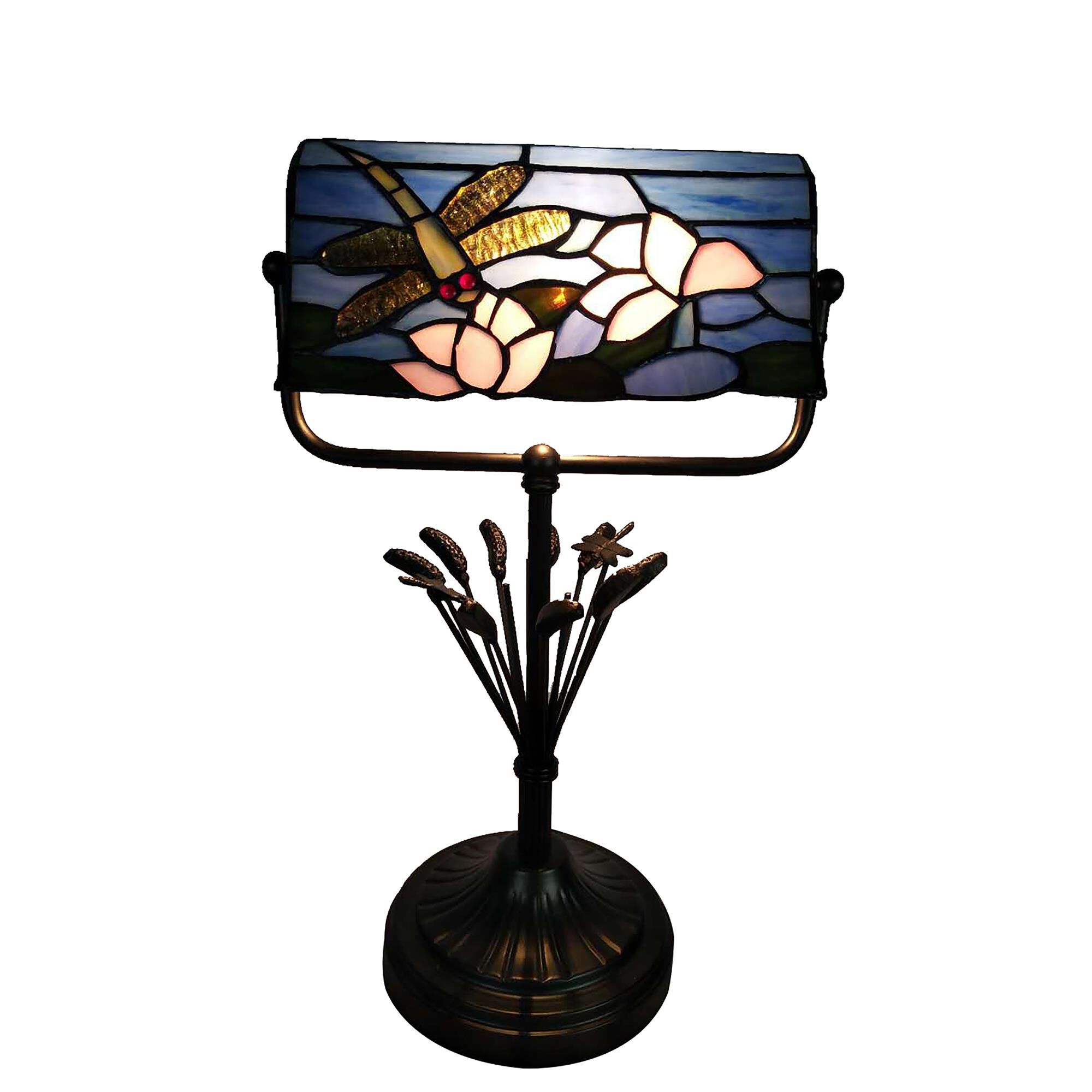 Shown in Antique Bronze finish and Hand Rolled Art Glass (Tiffany) shade