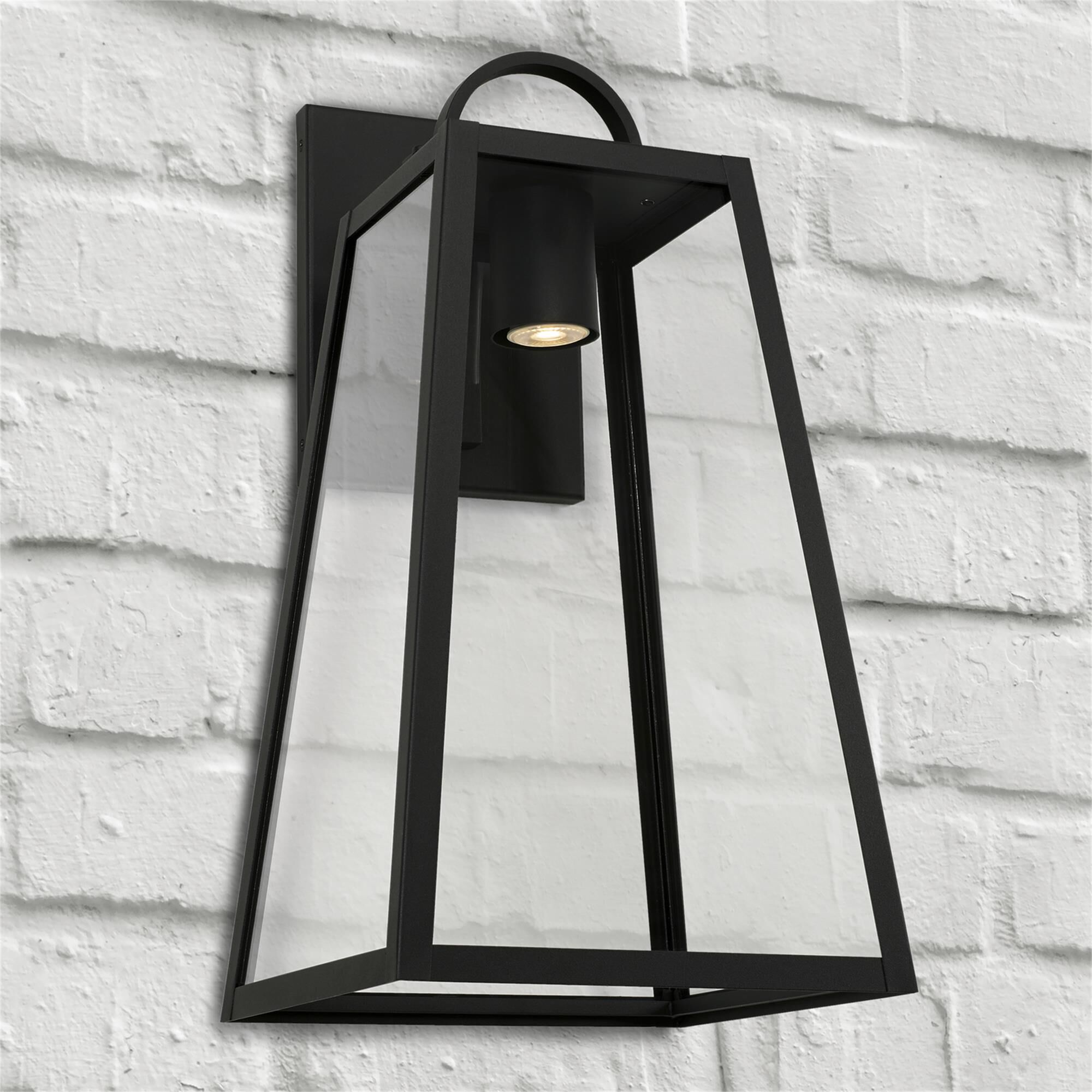 Shown in Black finish and Clear glass