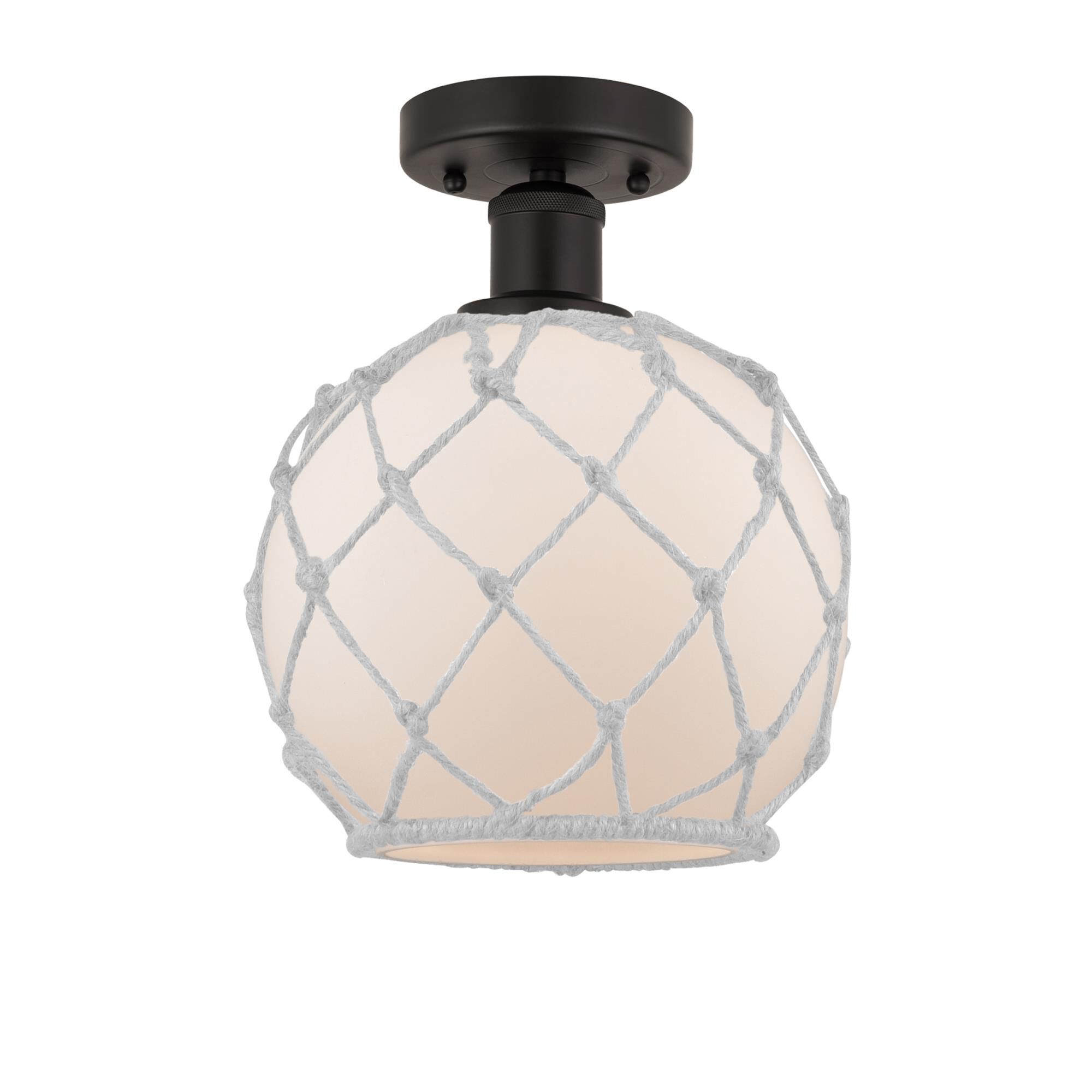 Shown in Oil Rubbed Bronze, White Glass With White Rope finish and White glass and White Glass With White Rope Glass And Rope shade