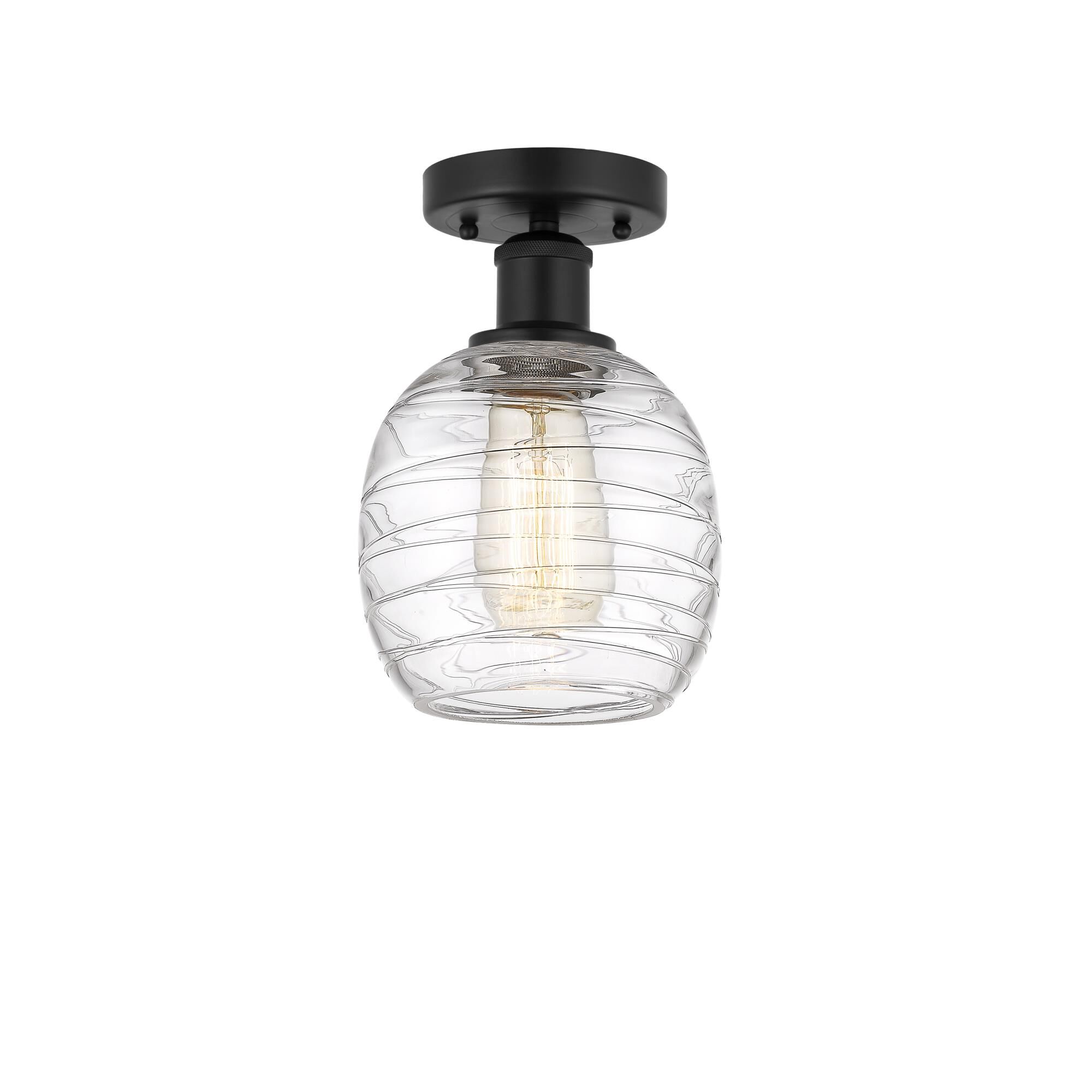 Shown in Matte Black finish and Deco Swirl glass