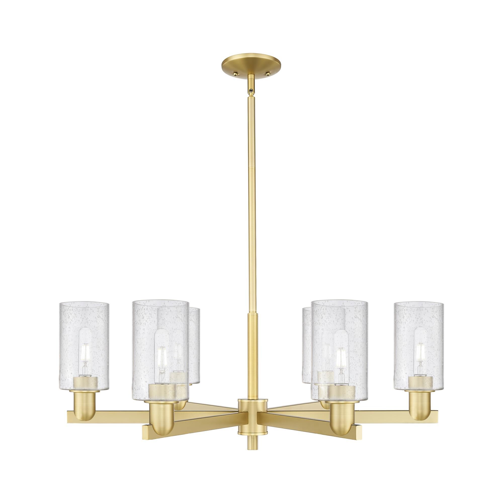 Shown in Satin Gold finish and Seedy glass