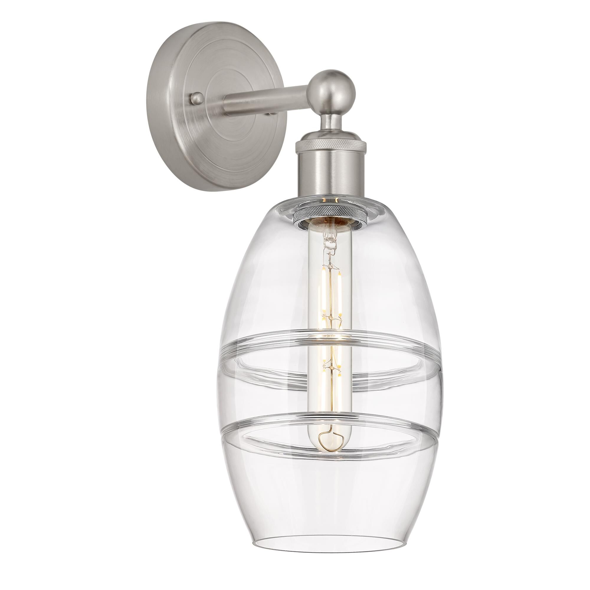 Shown in Brushed Satin Nickel finish and Clear glass