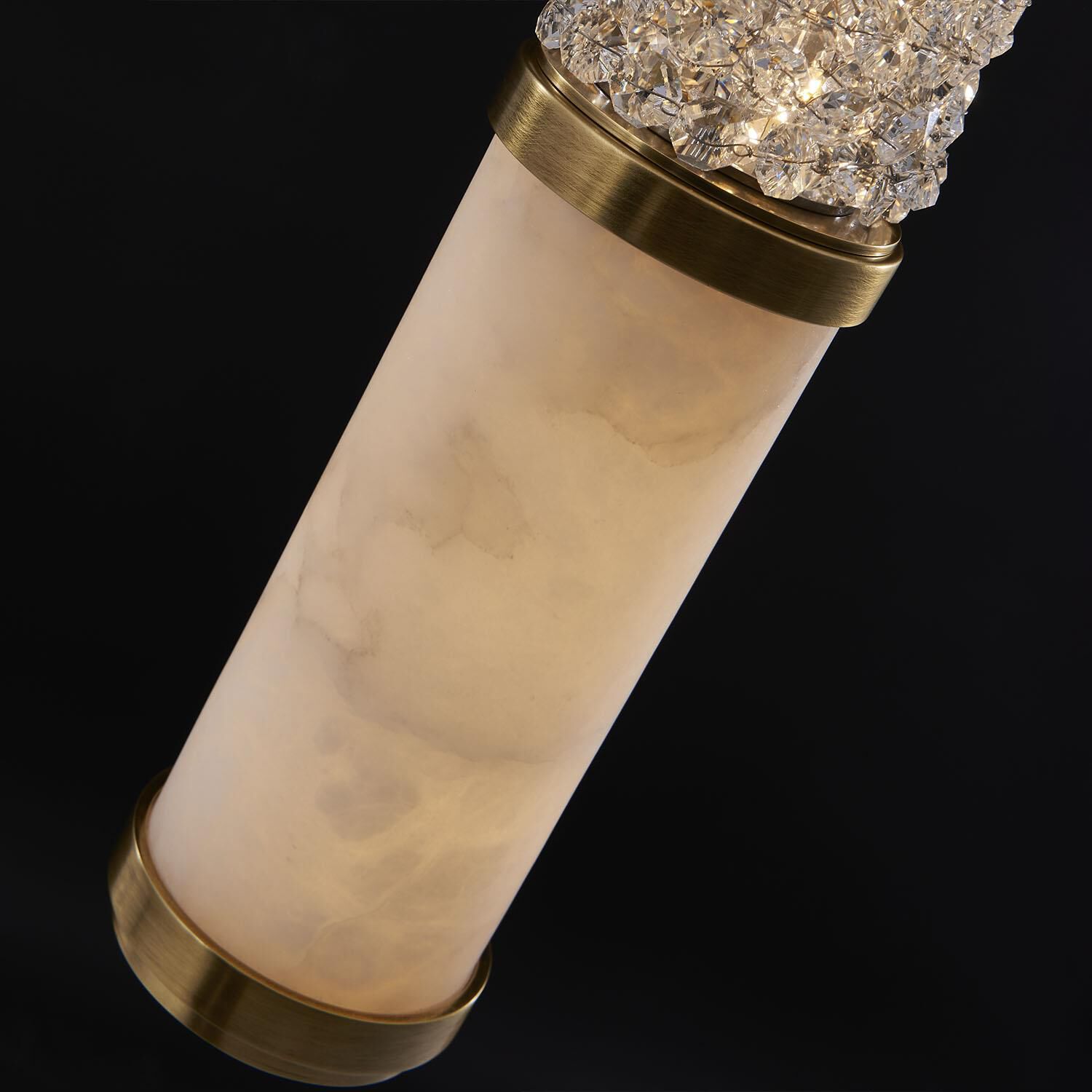 Shown in True Brass finish and Clear Firenze crystal and Alabaster shade