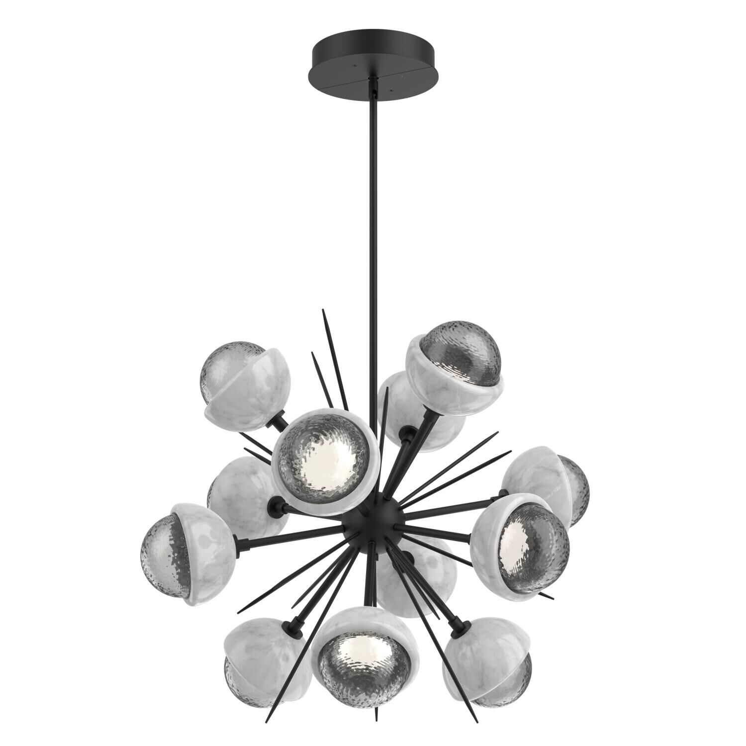 Shown in Matte Black finish and Smoke glass and White Marble accent