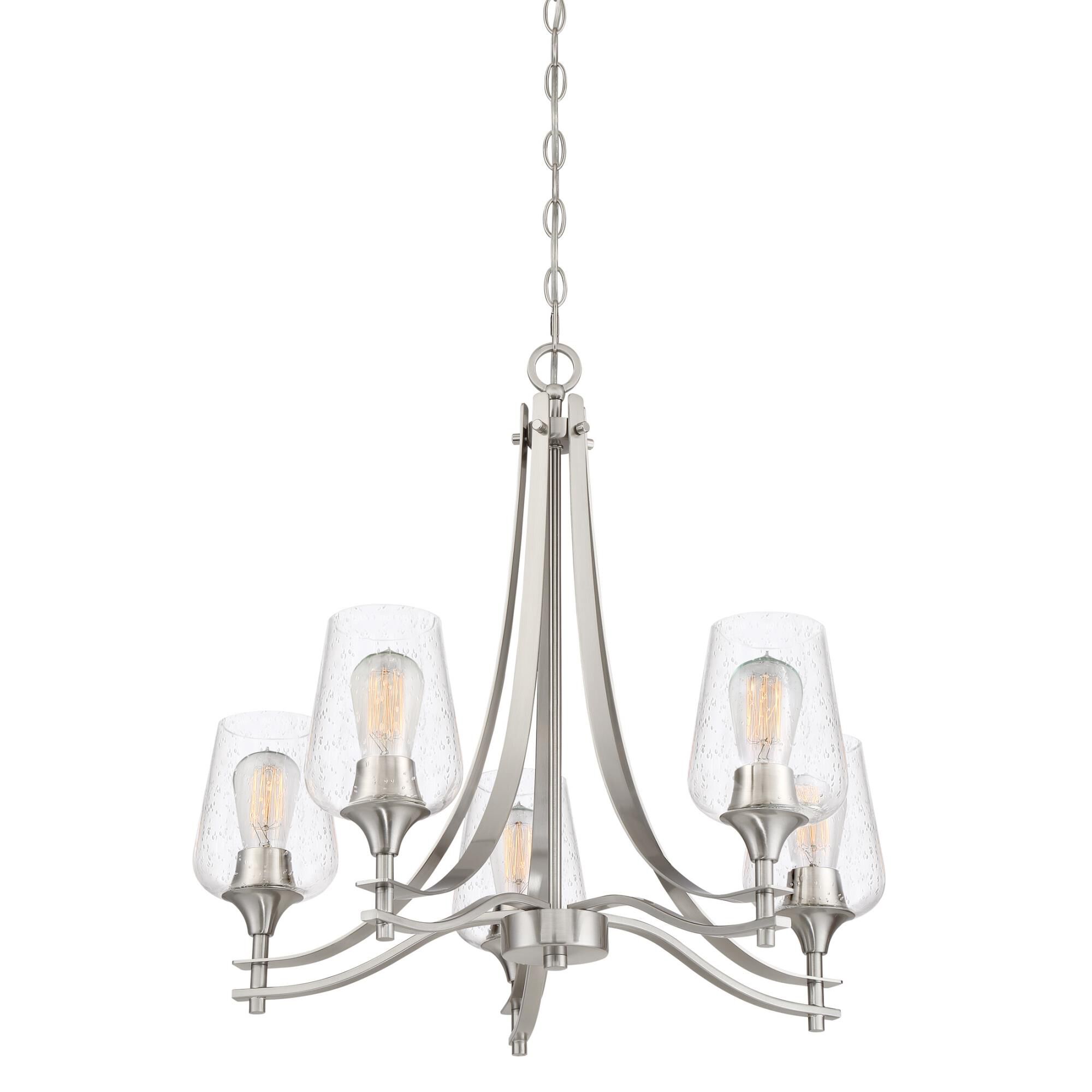 Shown in Brushed Nickel finish and Clear Seedy glass