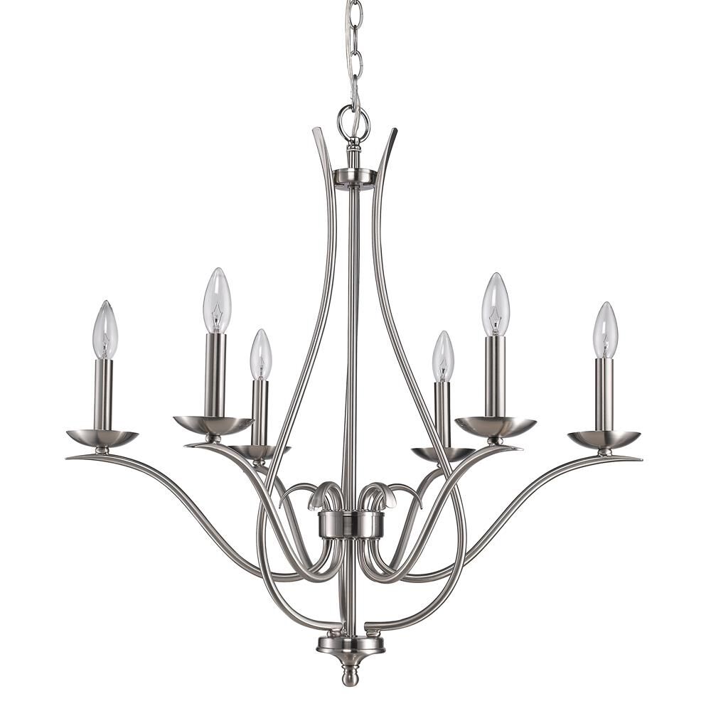 Shown in Satin Nickel finish and -- glass and -- shade
